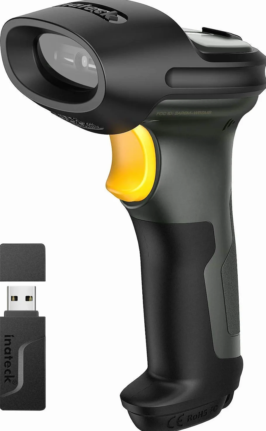 Inateck Lettore di codici a barre senza fili 1D, scanner Bluetooth wireless, portata trasmissione 100 m, legge codici su schermo, P7