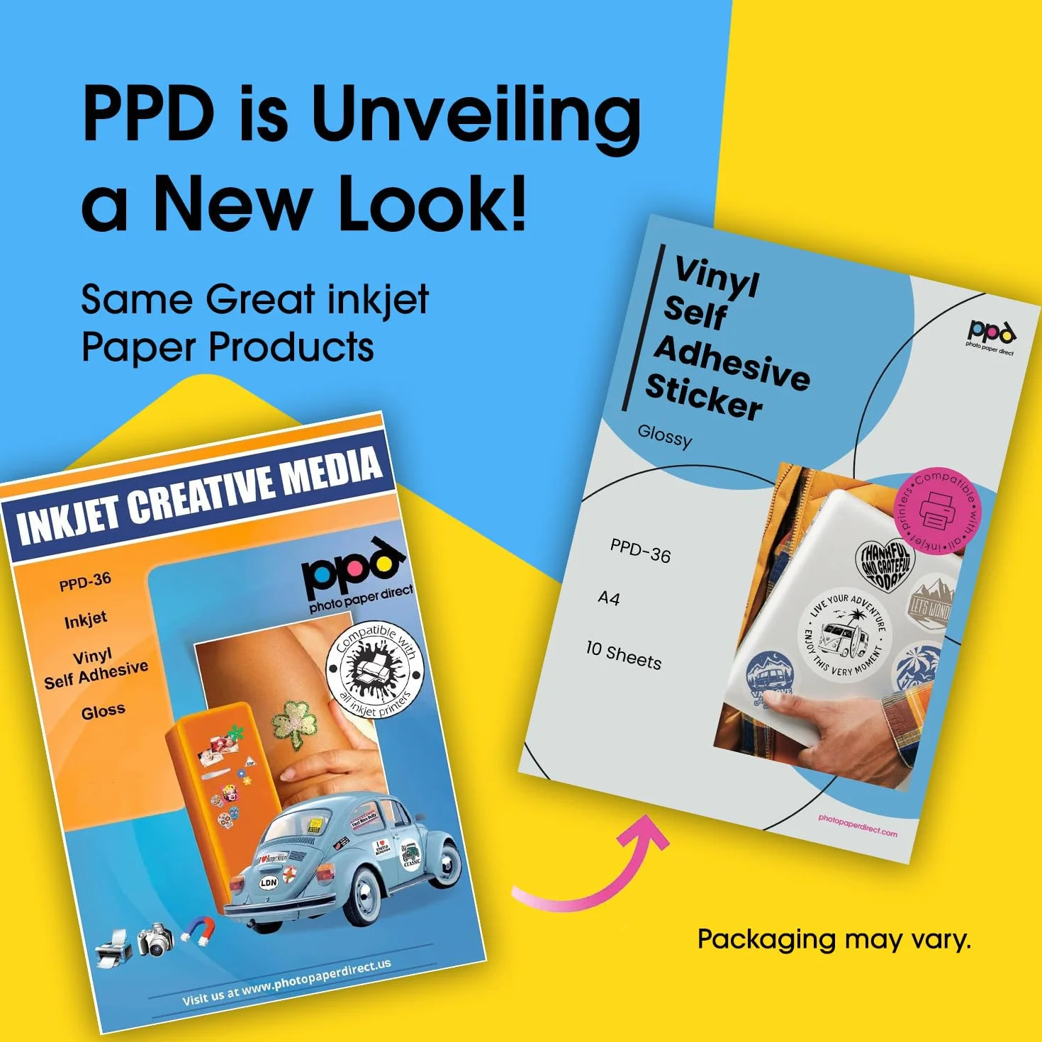 PPD A4 10 Fogli Carta Vinile Adesiva Lucida per Stampanti Inkjet - Sticker Bianco