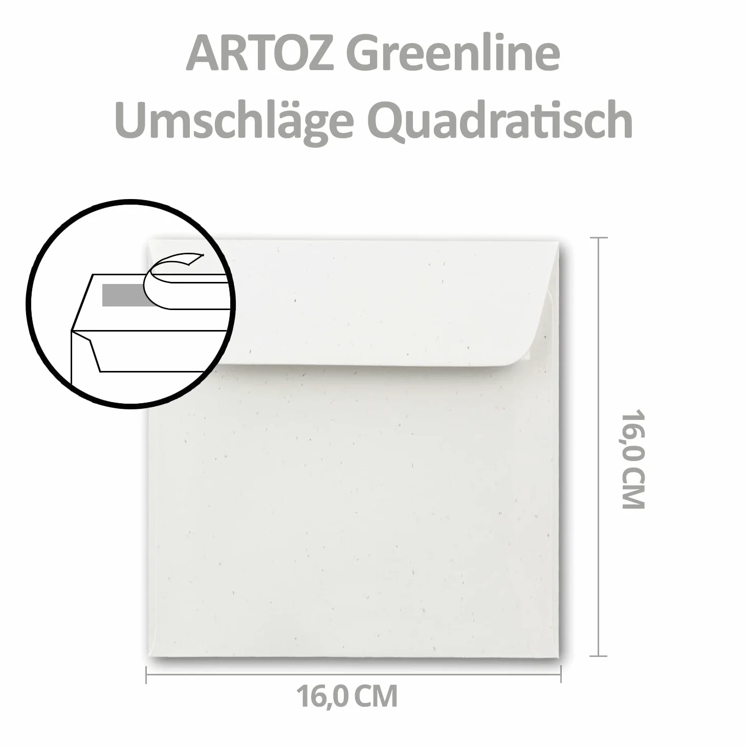 ARTOZ 150 buste quadrate, colore: betulla (bianco/bianco), 16,0 x 16,0 cm, con chiusura adesiva e striscia adesiva, serie Greenline