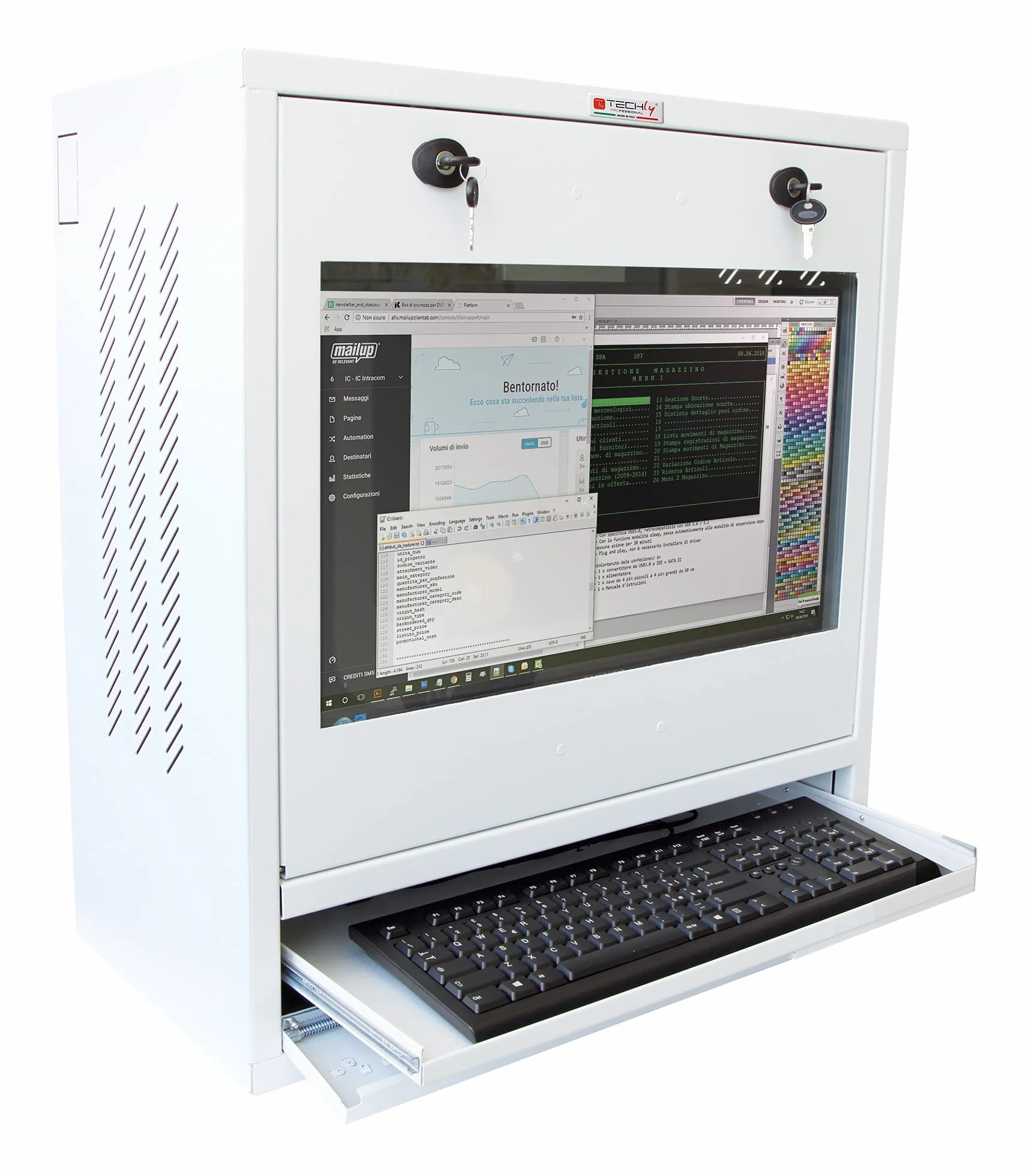 Techly Professional 104899 Armadio di Sicurezza per PC, Monitor LCD e Tastiera Bianco Bianco