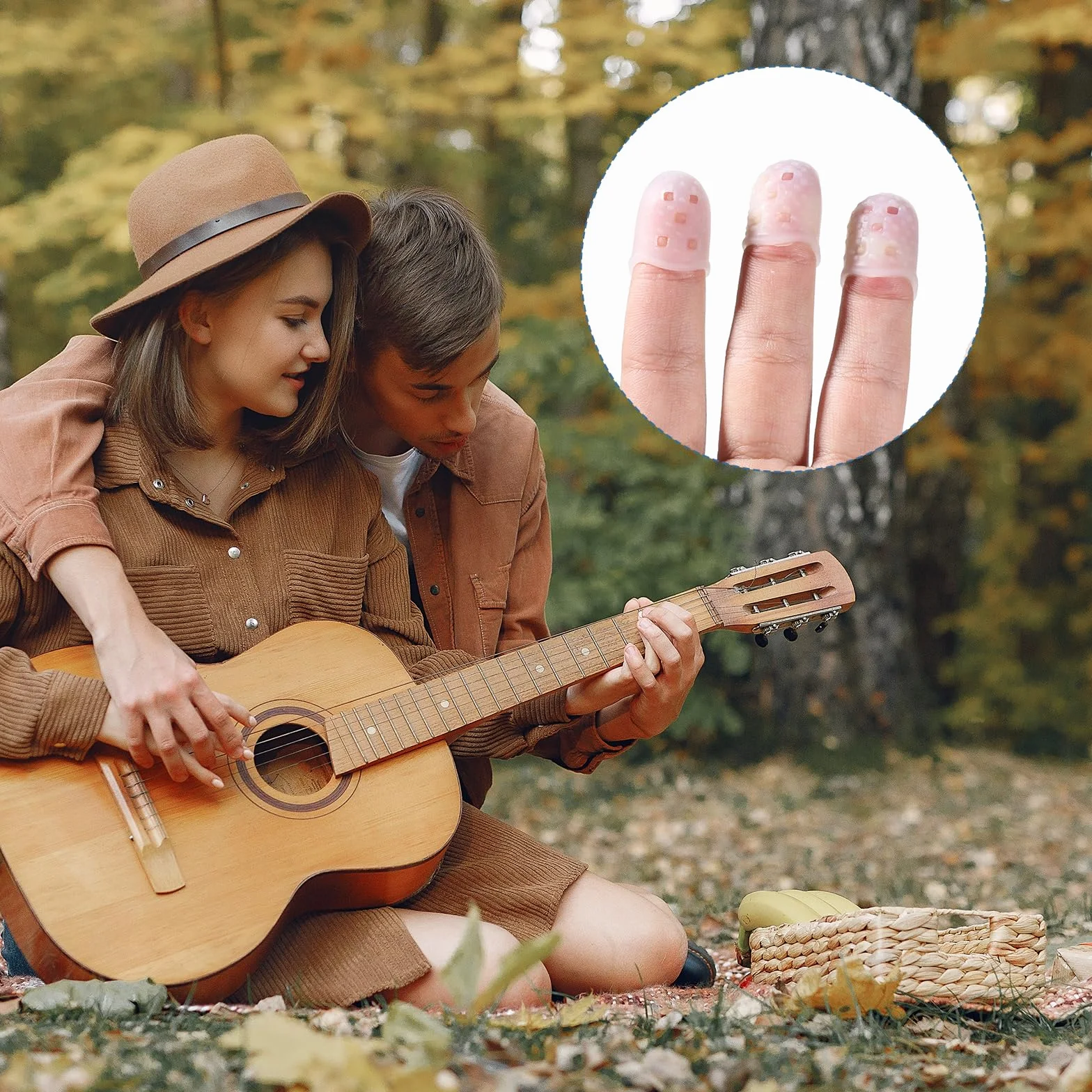 Protezioni per dita chitarra silicone antiscivolo 5 misure con plettri per chitarra ukulele trasparente