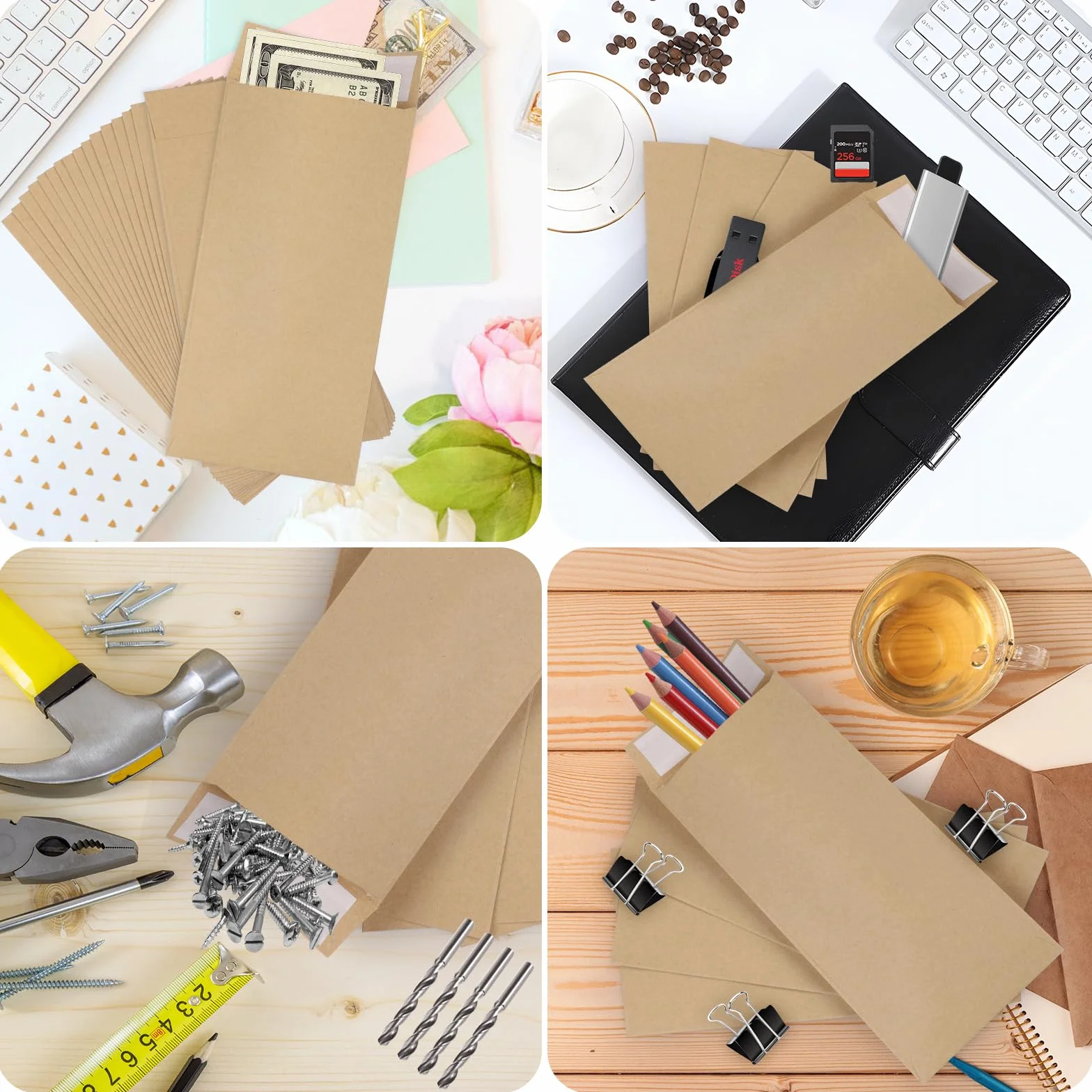 Buste per denaro kraft autoadesive 8,1 x 16,5 cm GeeRic Confezione da 100