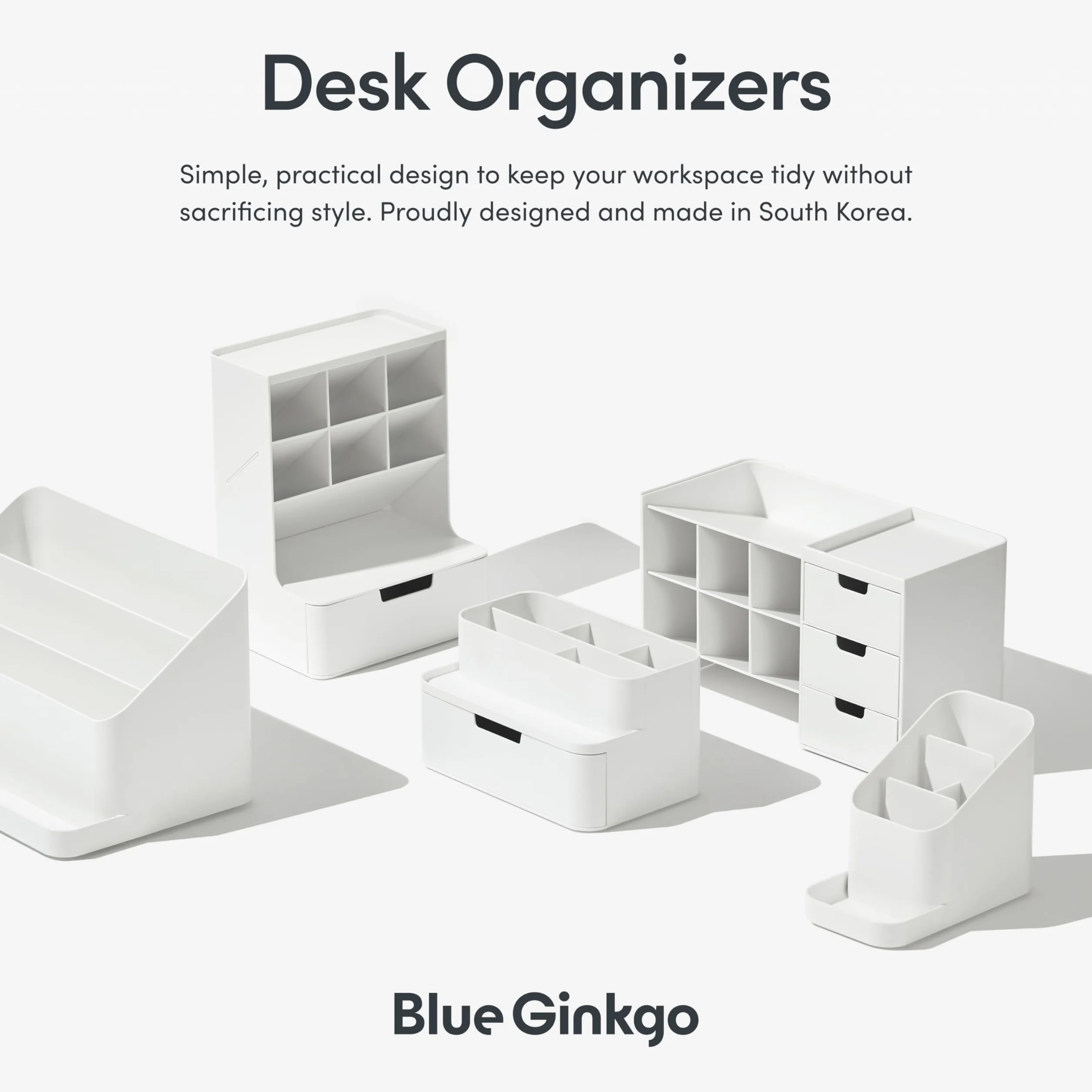 BLUE GINKGO Organizer Compatto da Scrivania 5 Scomparti Cassetto Parziale Verde Made in Korea