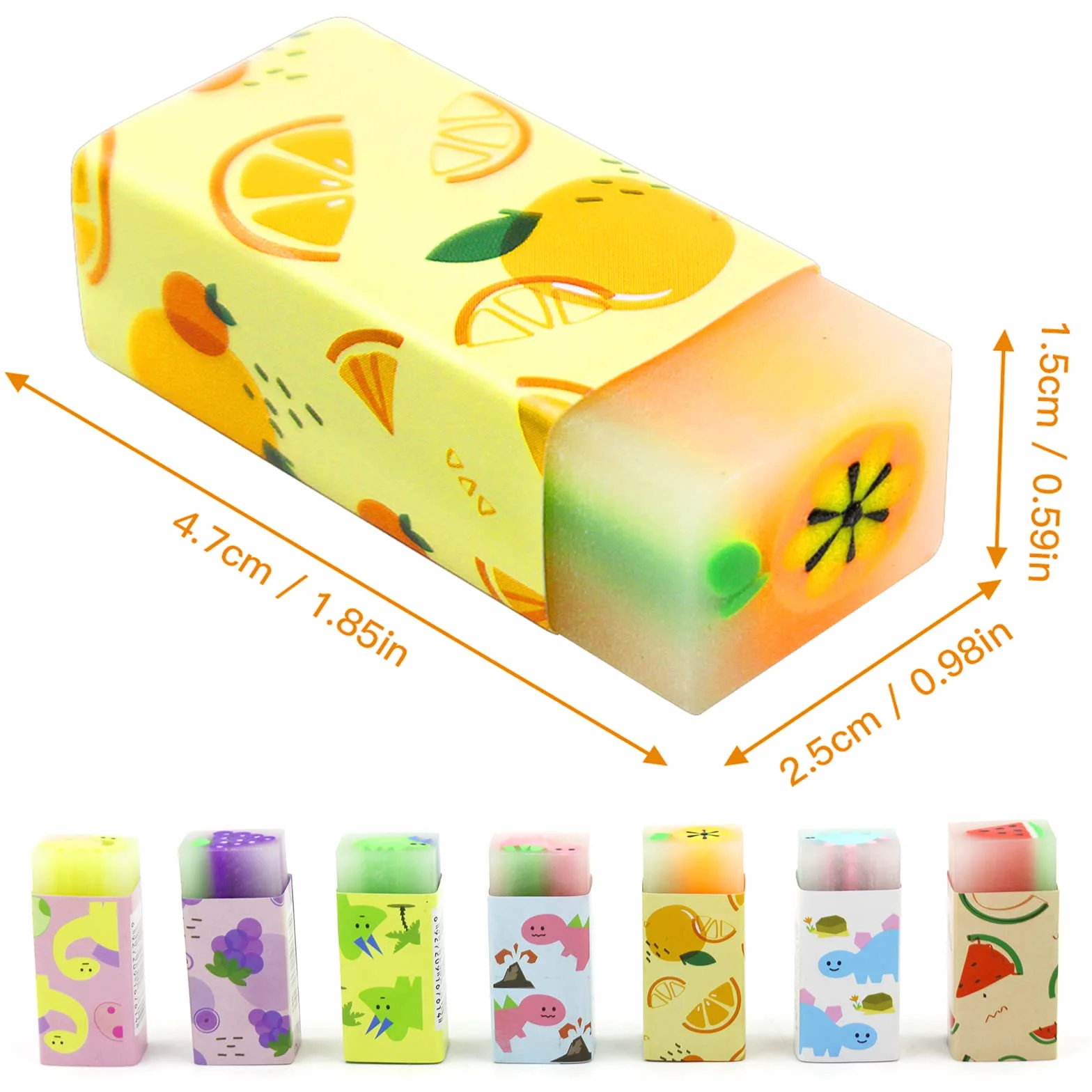 Gomme da Cancellare per Bambini 7 Pcs Frutta Dinosauro Profumate con Scatola