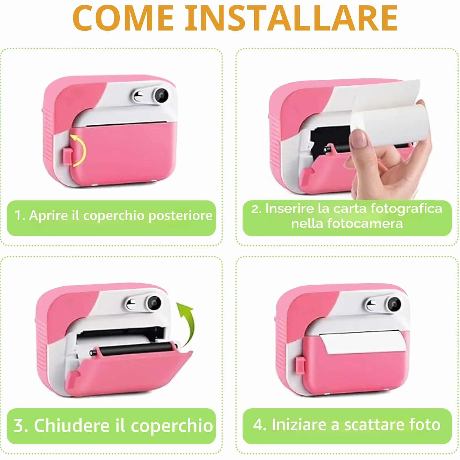 Carta termica per bambini macchine fotografiche istantanee 10 rotoli, zero inchiostro