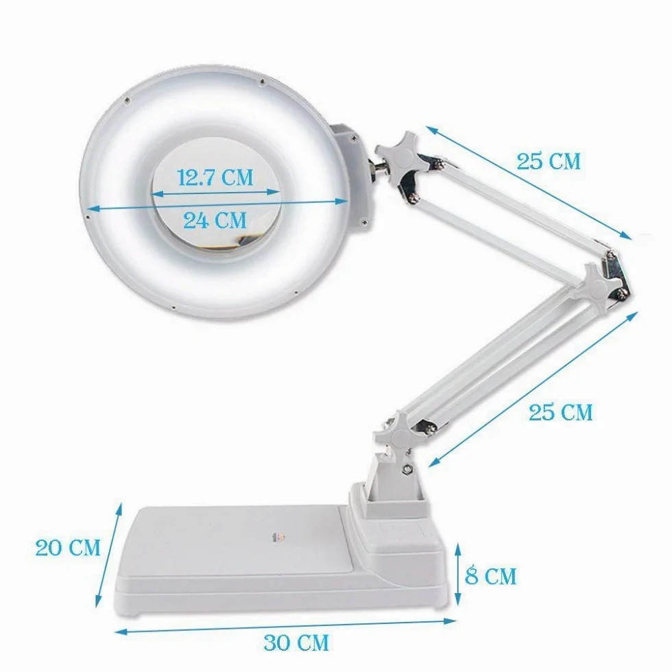 Lenti d'Ingrandimento in Vetro HD con Luce a LED in Vetro da Tavolo in Vetro Bianco 10X Lampada da scrivania per Riparazione di telefoni cellulari da Lettura PE