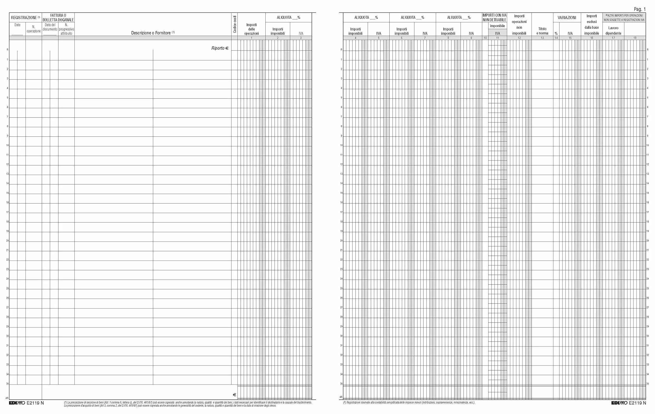 Registro IVA acquisti EDIPRO E2119N 47 pagine 31x24,5