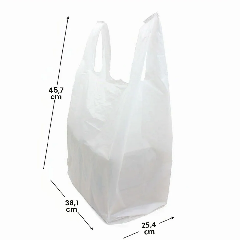Sacchetti Bianchi in Plastica Ecologica con Manici - Stile Gilet, Dimensioni a Scelta per Spesa, Regali, Boutique