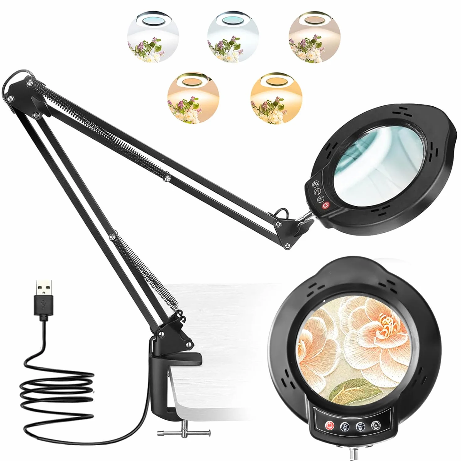 TANYO Lampada con Lente di Ingrandimento 84 LED 3 Modalità Colore 10 Luminosità