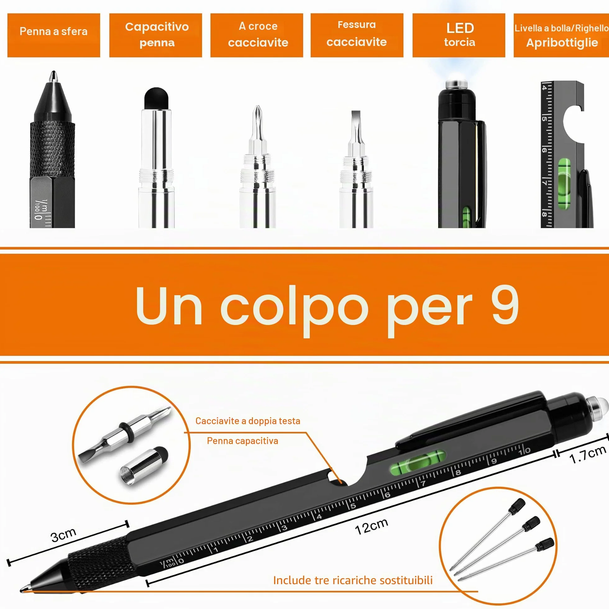 YOFIG Penna Multifunzione 9 IN 1 Regalo Uomo Natale