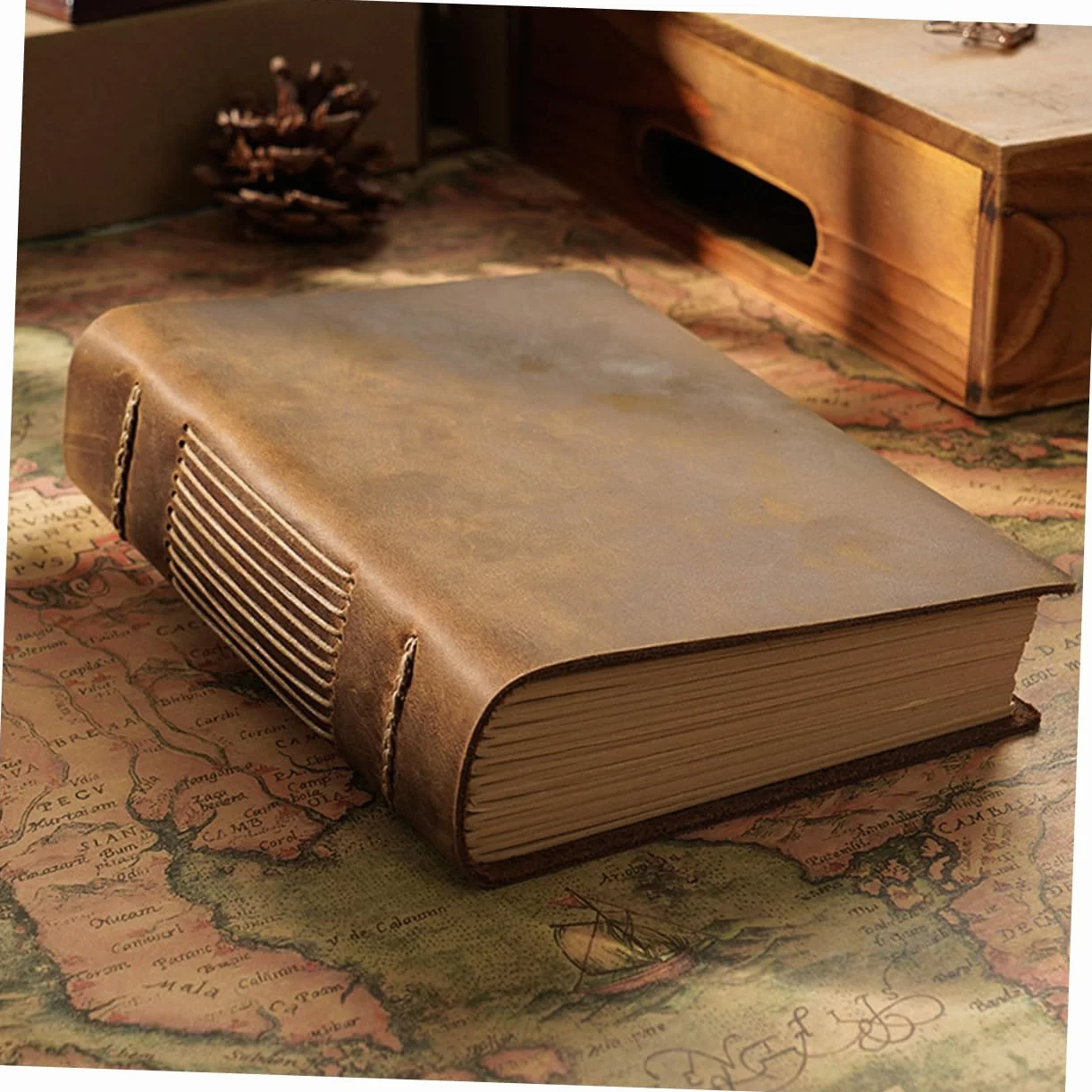NUOBESTY Quaderno Diario in Pelle Vintage Marrone Copertina Spessa | Carta Interna Ispessita, Finitura Testurizzata, Stile Semplice per Studenti e Insegnanti