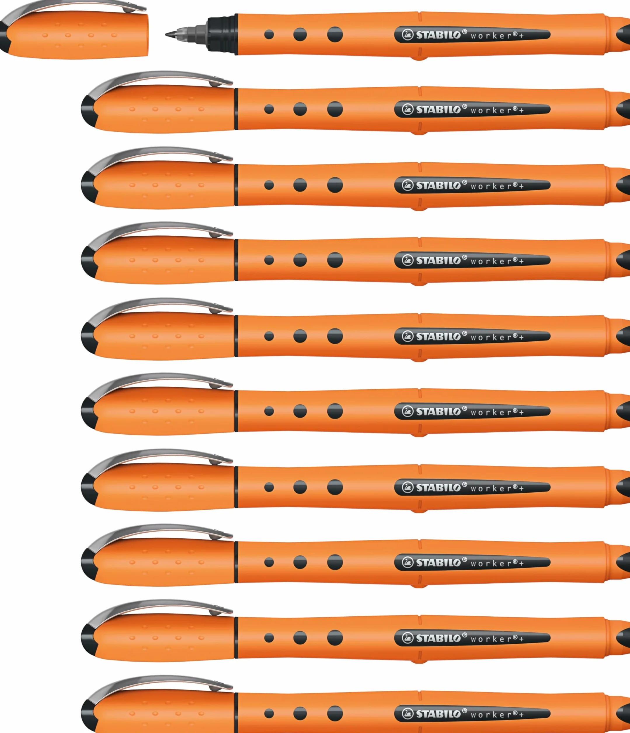 STABILO worker+ medium - Penna Roller - Tratto 0,5 mm - Confezione da 10 - Nero