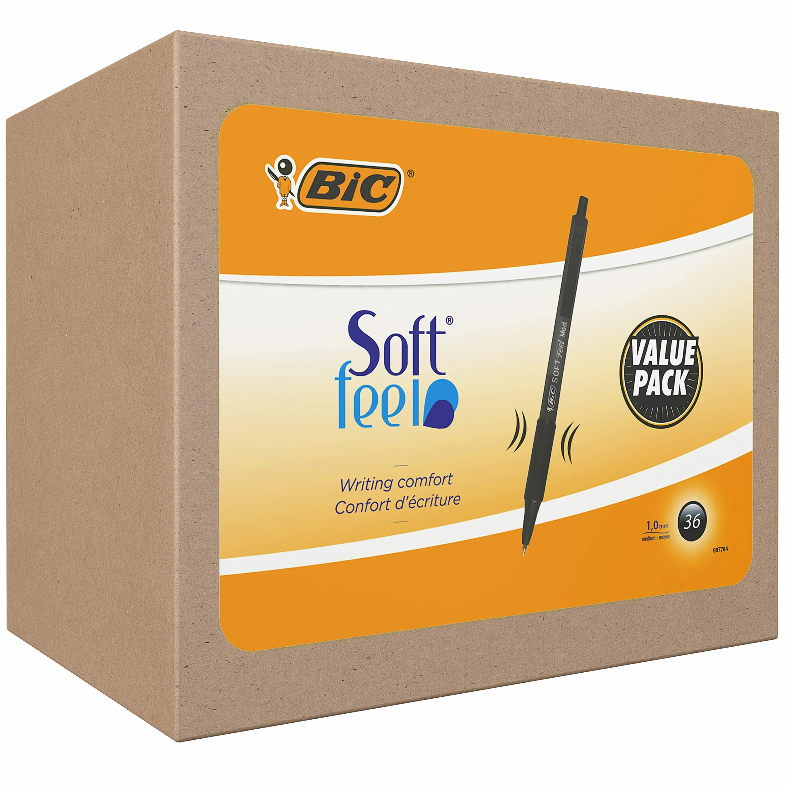 BIC Soft Feel Clic Grip Penne a Sfera a Scatto Punta Media 1.0mm Nero Confezione 36 Pezzi