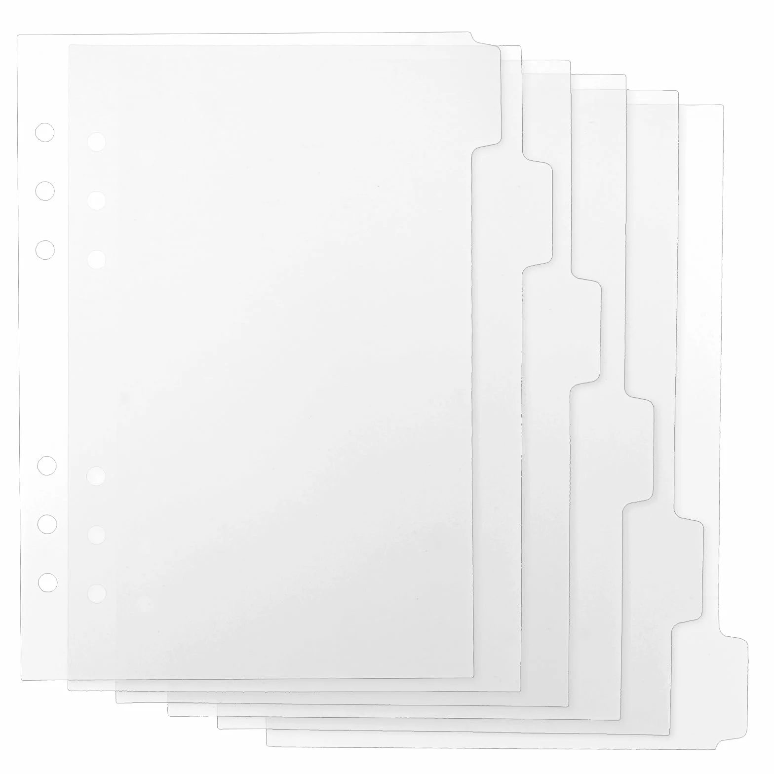 Divisori per raccoglitori A5, 6 anelli, trasparenti, plastica, con linguette