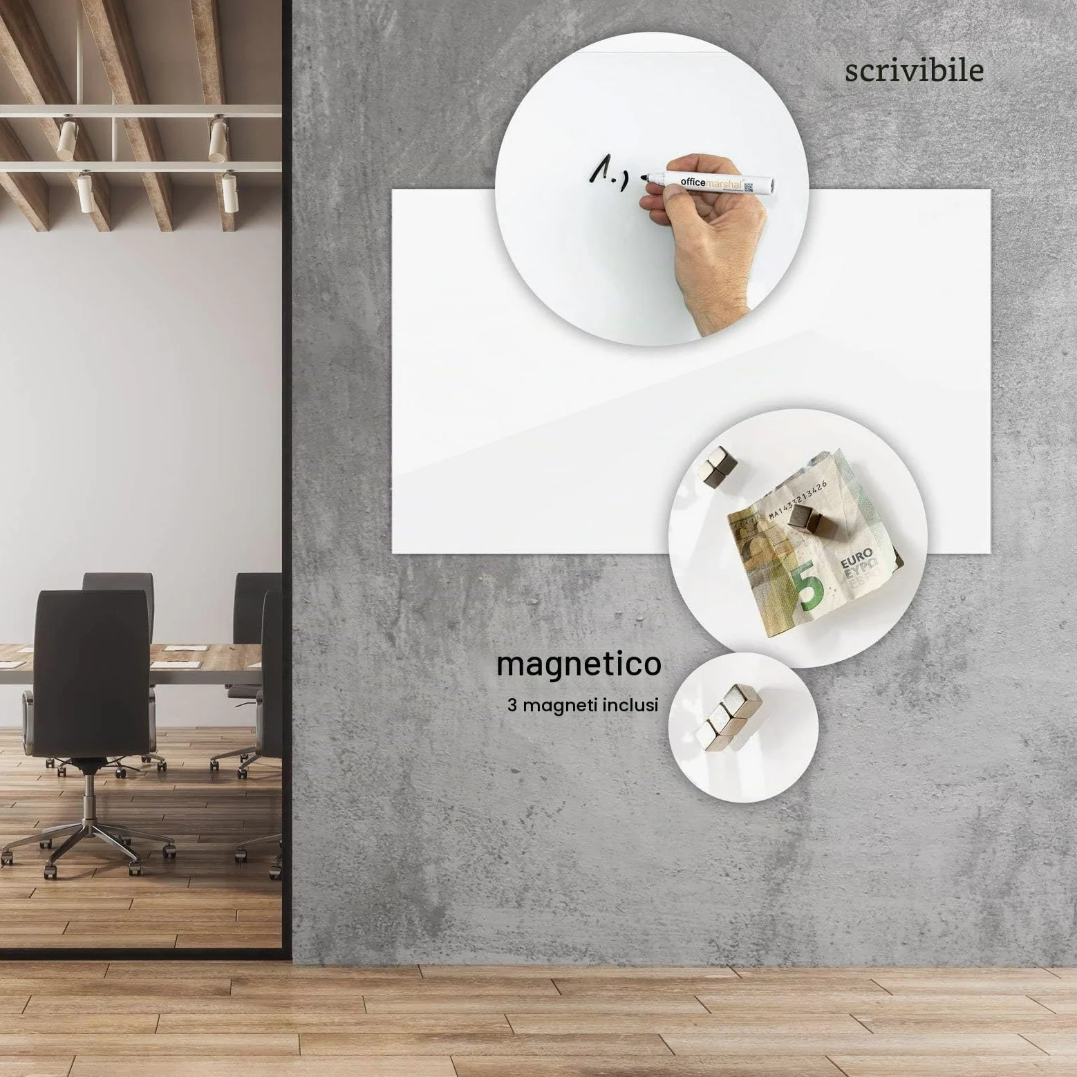 Floordirekt Mob - Lavagna Magnetica da Parete, Smaltata o Vetro, Magnetica e scrivibile, in Vetro, 60 x 90 cm, Colore: Bianco Premium
