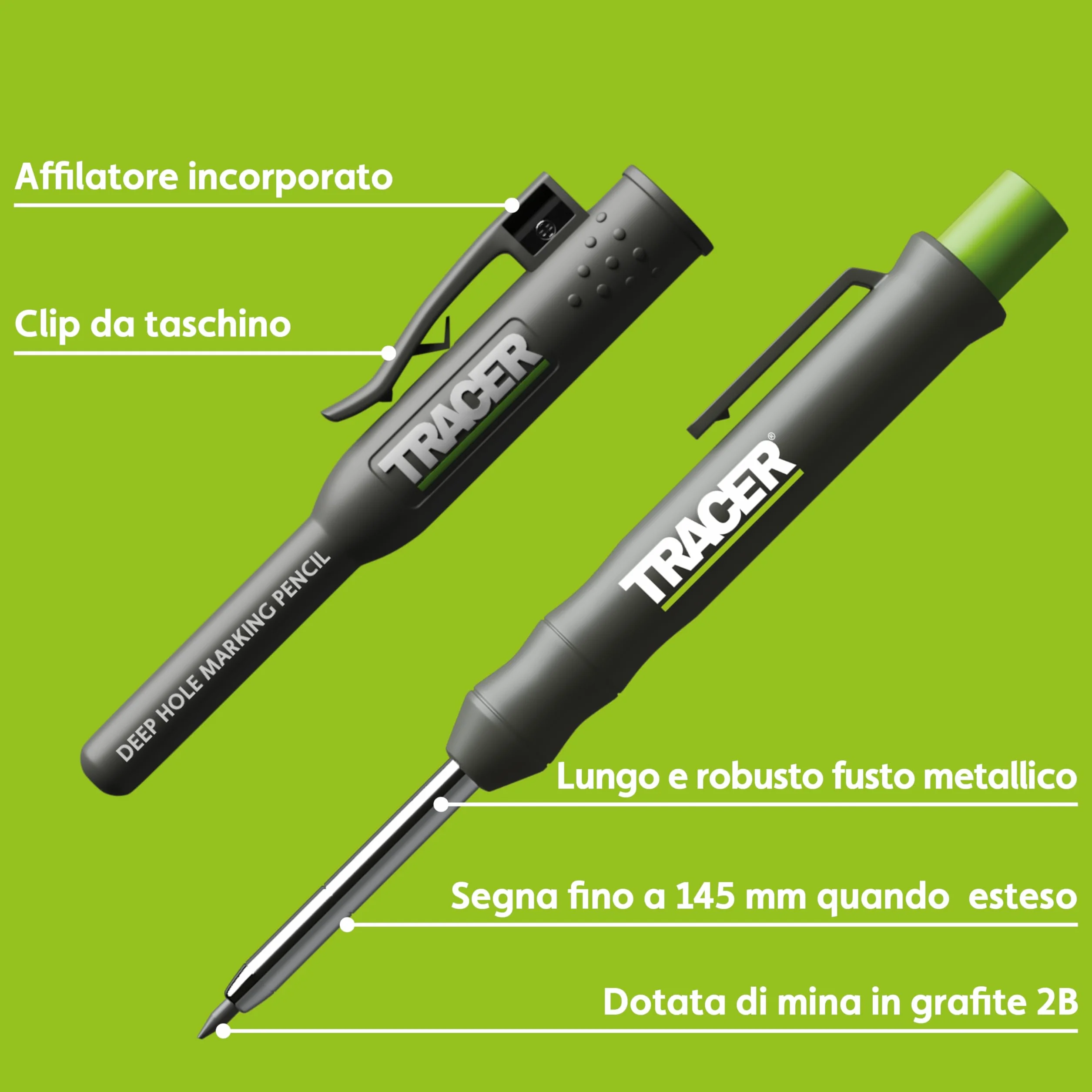 Tracer Matita da costruzione con foro profondo 120 mm matita estensibile 2B con temperamatite integrato