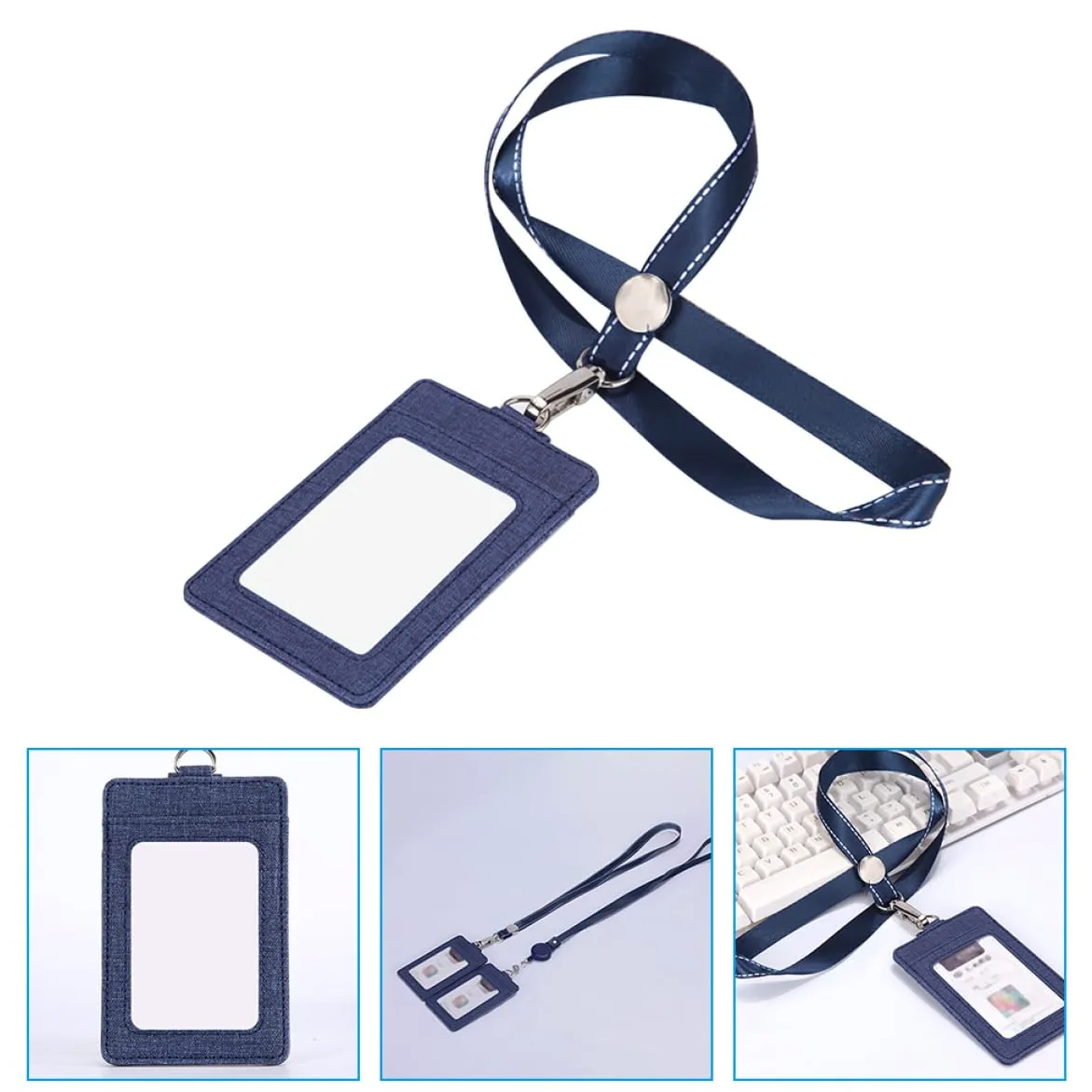 9pezzi Portabadge Retrattile Pelle Pu Con Lanyard Per Id Studenti e Chiavi Design Lato e Finestra