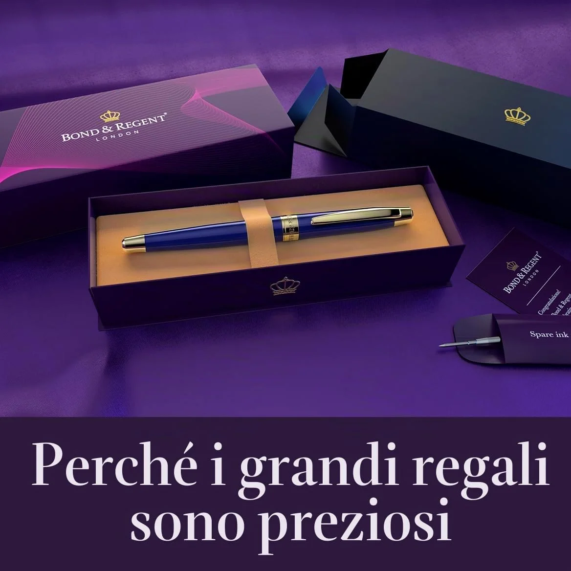 Bond & Regent Penna roller di lusso certificata di alta qualità blu reale e oro 24 carati | Bel regalo per uomini e donne