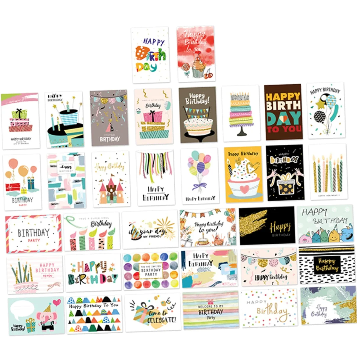 Artibetter Biglietti Idee Creative 36 di Auguri Compleanno in Carta Pieghevoli Buste, Cartoncini per Festa di Compleanno Adatti per Adulti e Bambini per DIY