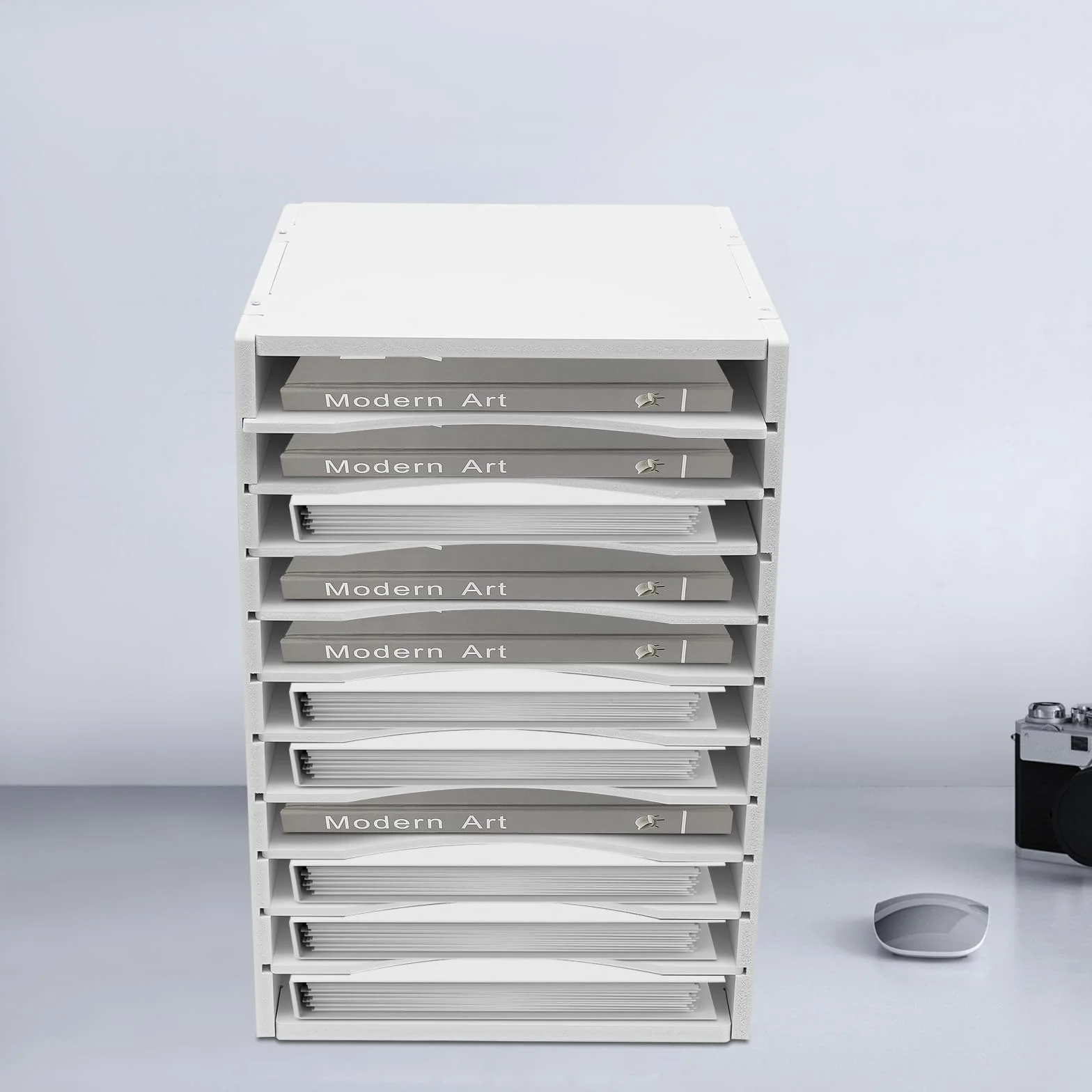 Contenitore verticale a 11 scomparti, formato DIN A4, per ufficio, casa, scuola, scrivania bianca