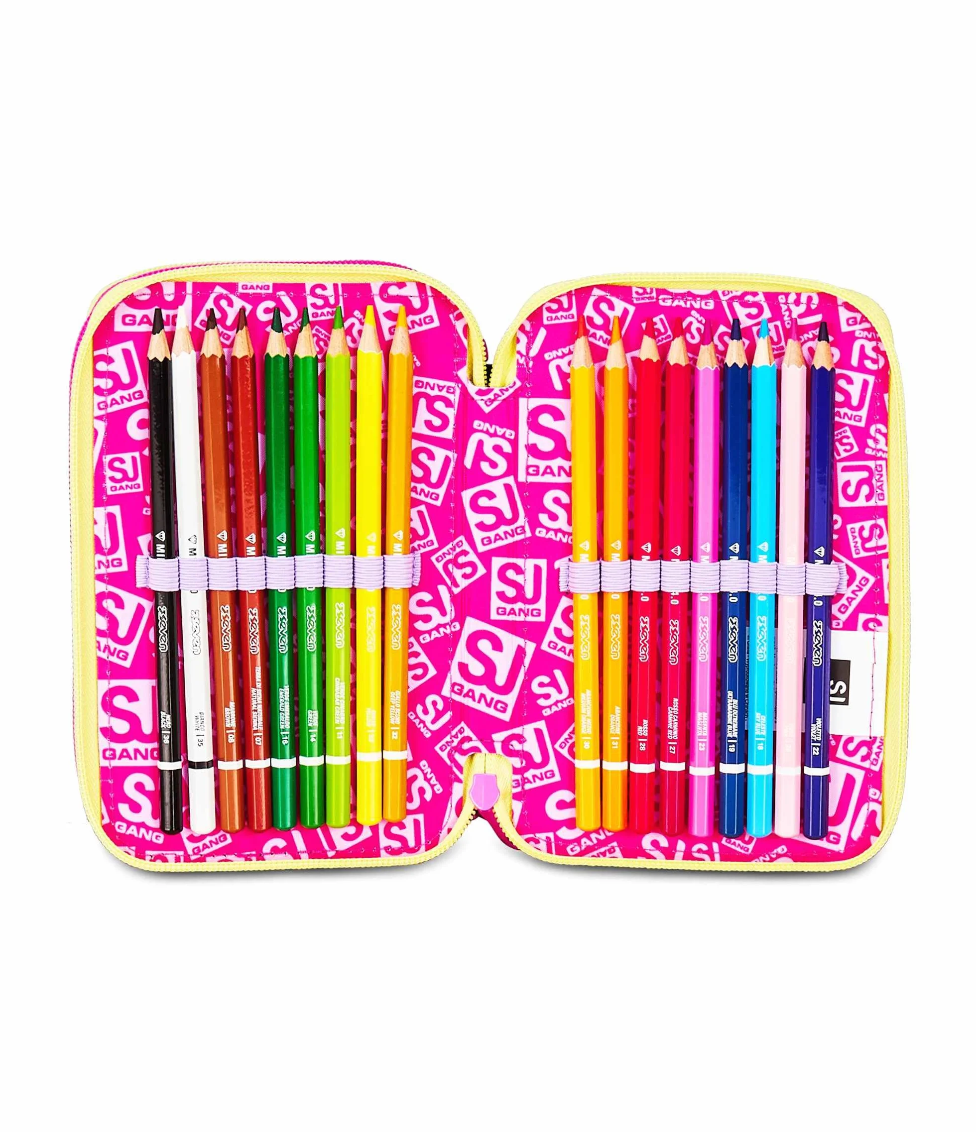 Astuccio Scuola 3 Zip Fucsia Arancio Portapenne Triplo Scomparto Completo