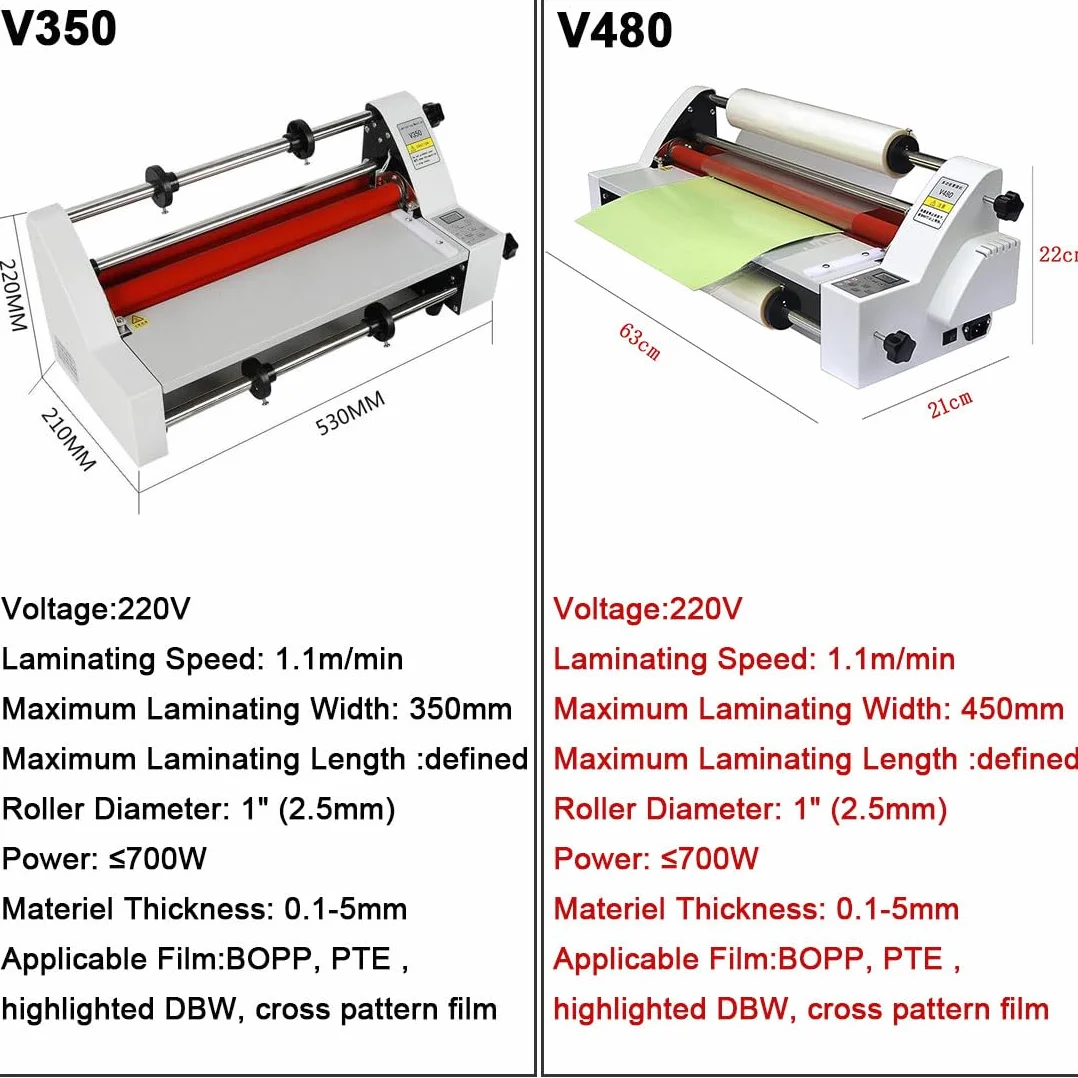 Laminatrice Professionale 350mm/450mm Macchina di Laminazione Termica a Quattro Rulli per Carta A2/A3/A4 su Un Solo/Due Lati, Laminazione a Caldo E a Freddo per Documenti, Foto,V350