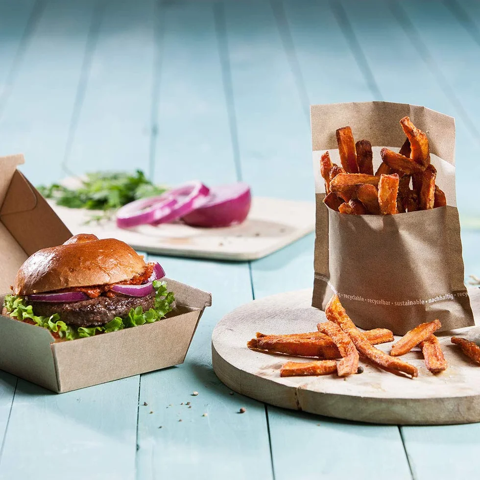 BIOZOYG Take Away Burger Box 50 pezzi resistente hamburger box con coperchio alto a cerniera in cartone kraft 13 x 14 x 8 cm biodegradabile