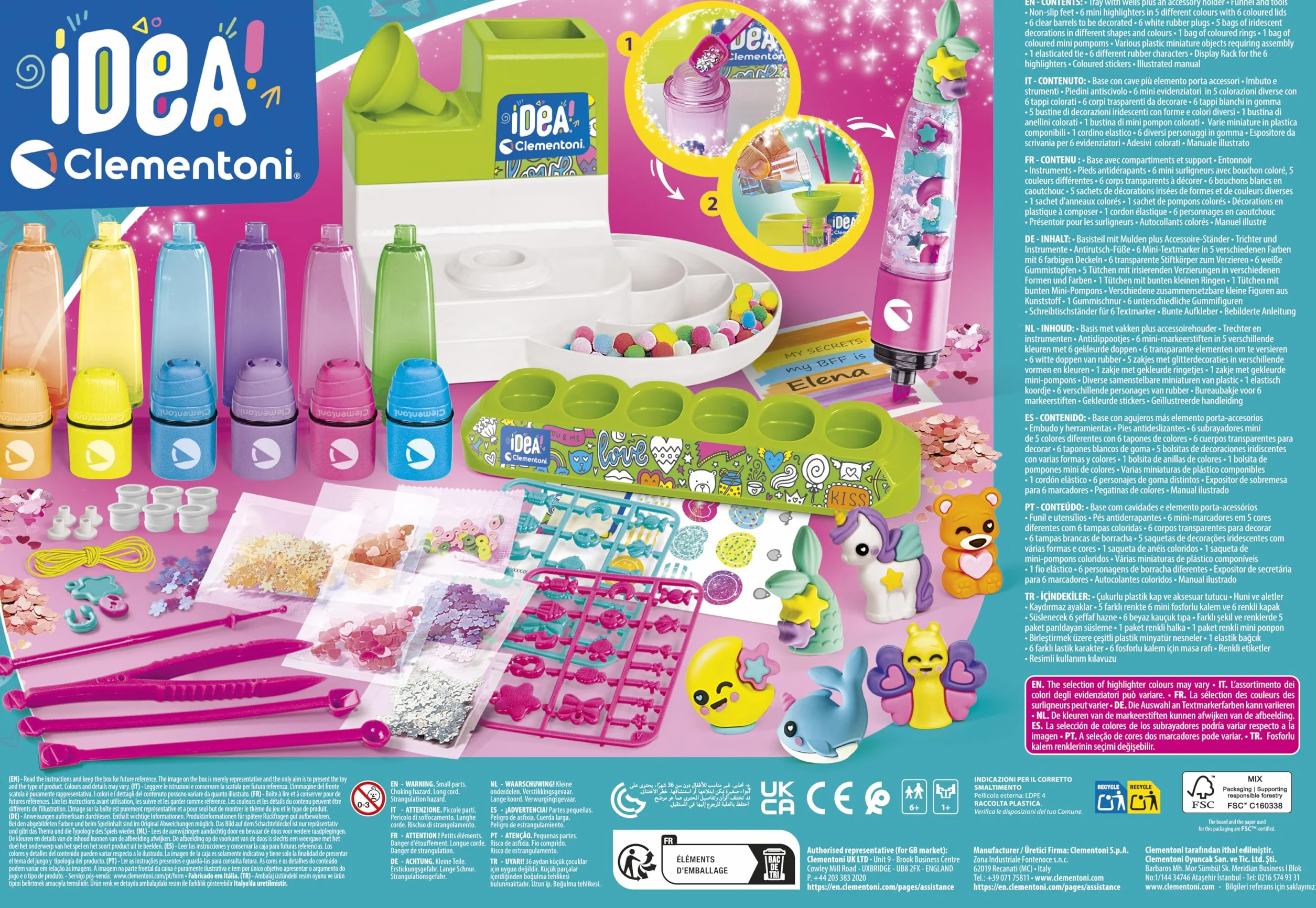 Clementoni Laboratorio Evidenziatori Personalizzati Kit Creativo Bambini 6+ Anni 50+ Accessori 6 Evidenziatori Made in Italy