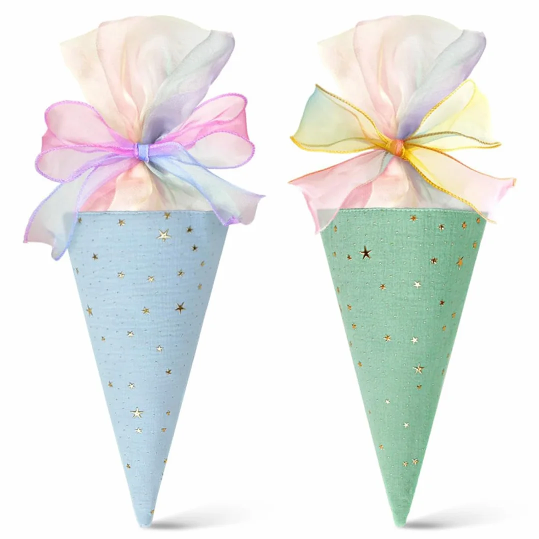 EIHI 2 Pezzi Coni portaconfetti, Coni per Confetti, Sacchetto Regalo per Scuola (Blu + Verde)