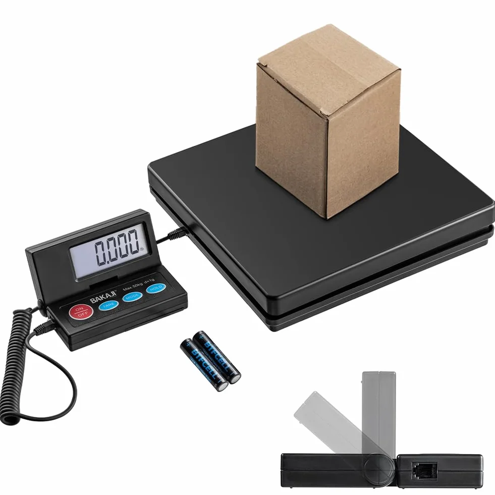 BAKAJI Bilancia Digitale Pesa Pacchi Postali 50 kg Commerciale con Display LCD