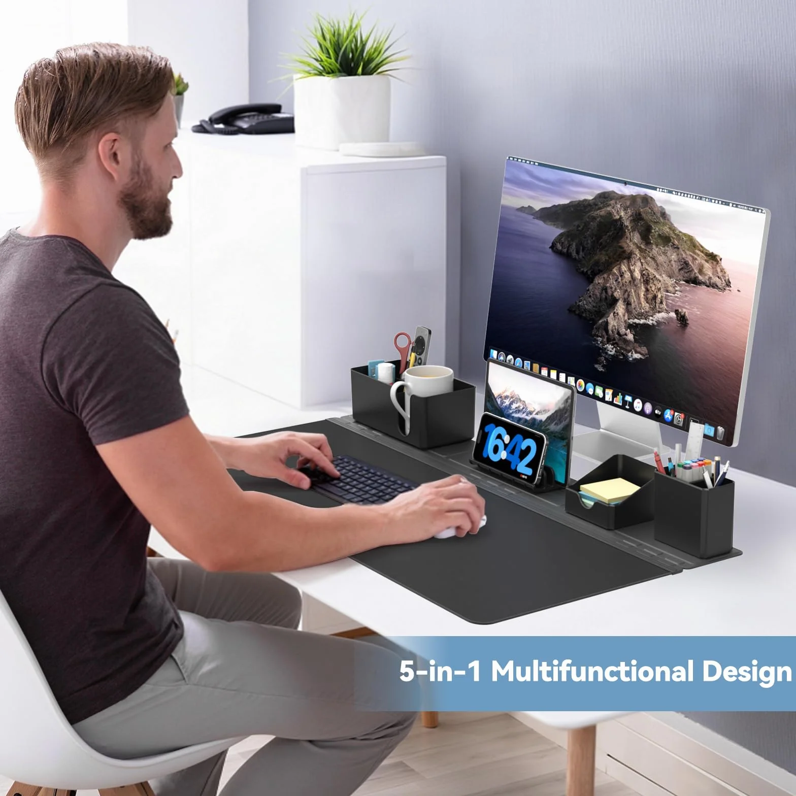 KDD Sottomano Scrivania Set Organizer Magnetici Tappetino Mouse Grande Supporto Telefono Portabicchieri Portapenne Contenitore Portacarte Gaming Ufficio Casa