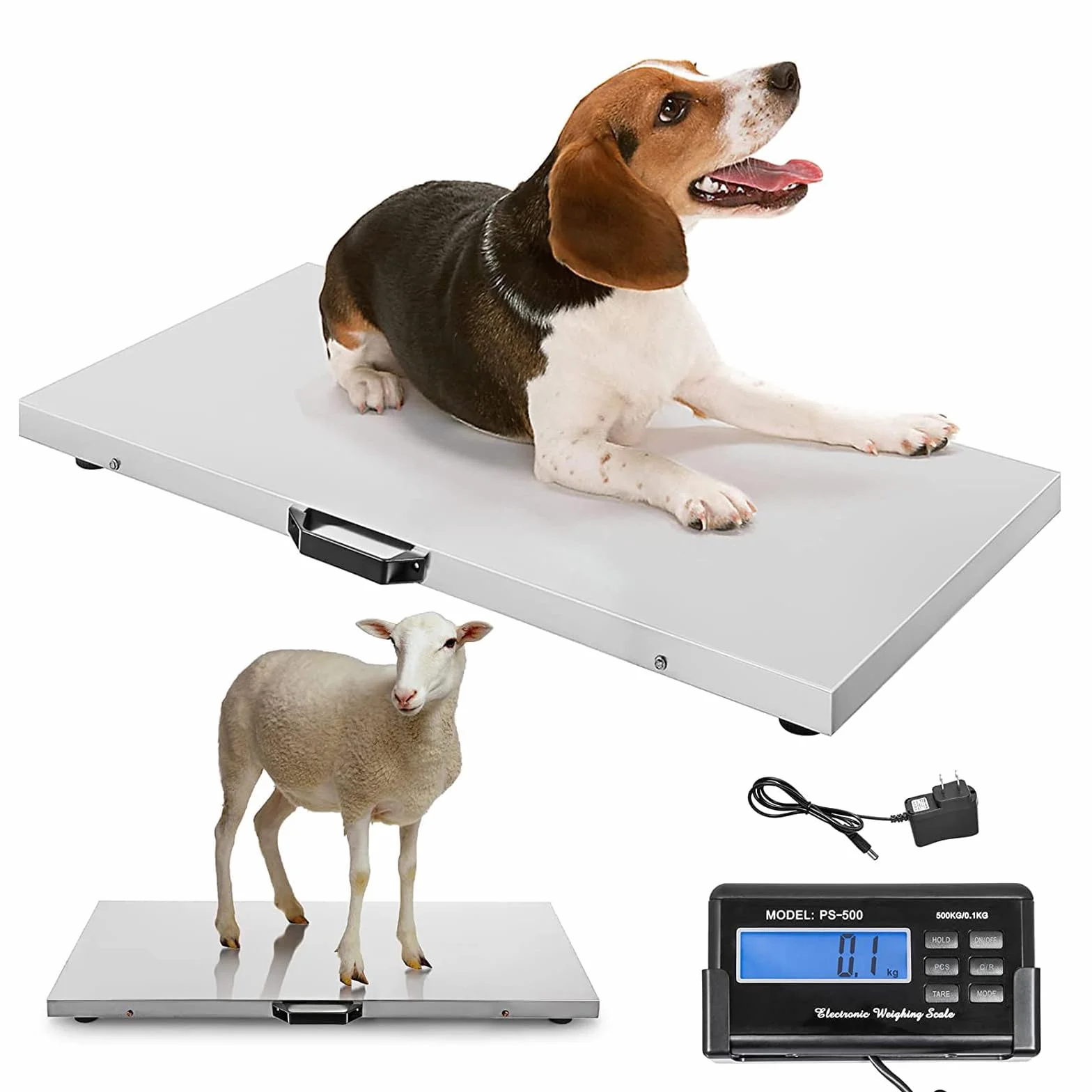 Bilancia da pavimento per cani, bilancia veterinaria, grande piattaforma in acciaio inox, 103 x 53 cm, LCD esterno, unità di pesatura kg/oz/lb