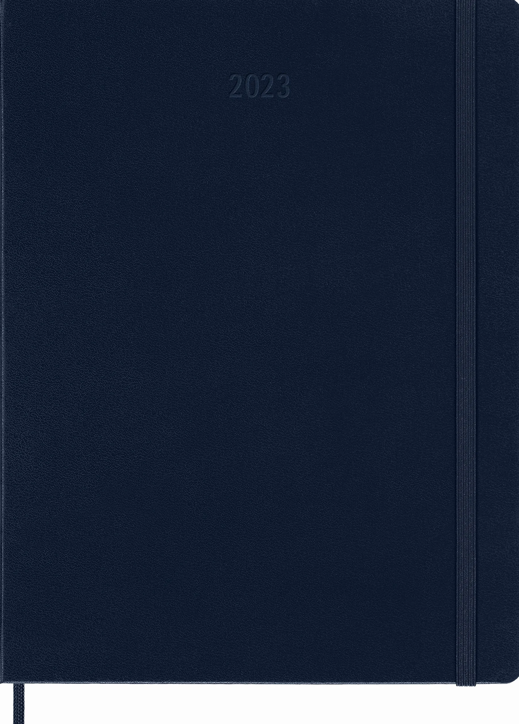 Moleskine Agenda Settimanale 2023, Agenda 12-Mesi, Agenda Settimanale, Copertina Rigida, Formato XL 19 x 25 cm, Colore Blu Zaffiro