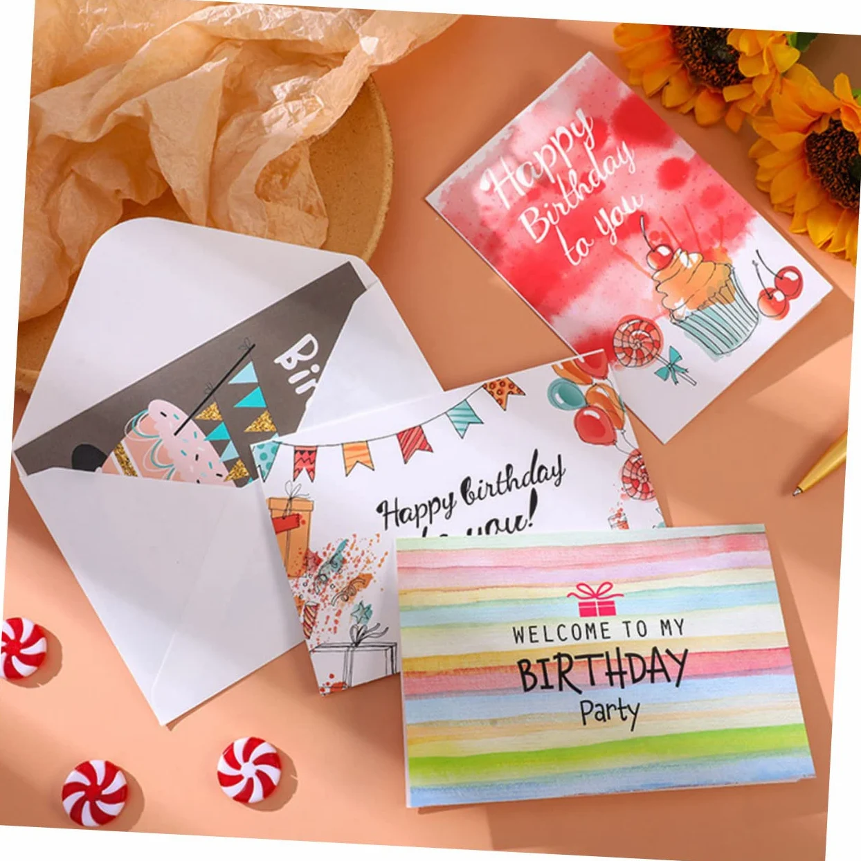 Artibetter Biglietti Idee Creative 36 di Auguri Compleanno in Carta Pieghevoli Buste, Cartoncini per Festa di Compleanno Adatti per Adulti e Bambini per DIY