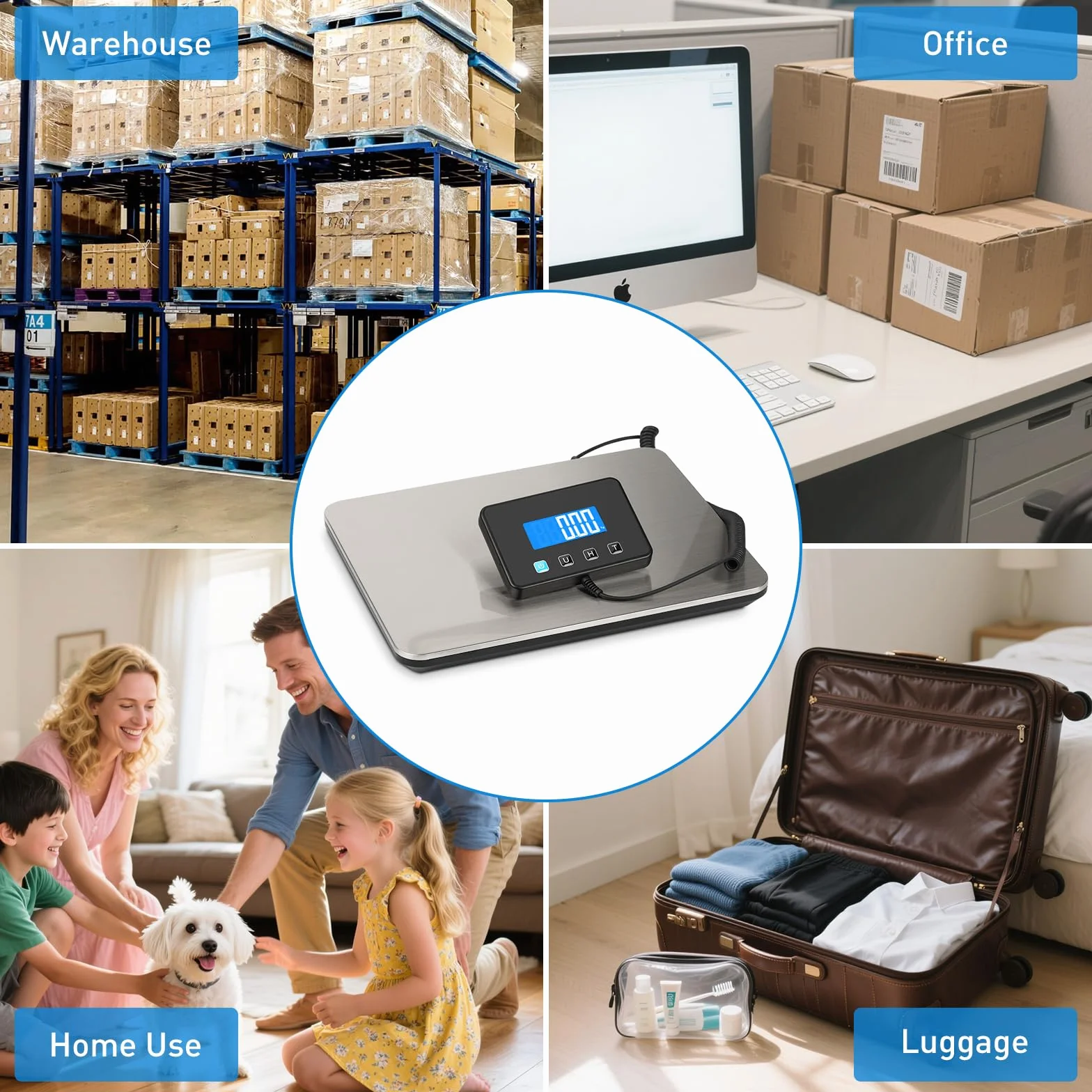 Bilancia Pesa Pacchi 200kg x 10g Alta Precisione Professionale LCD Hold Tara Acciaio Inossidabile