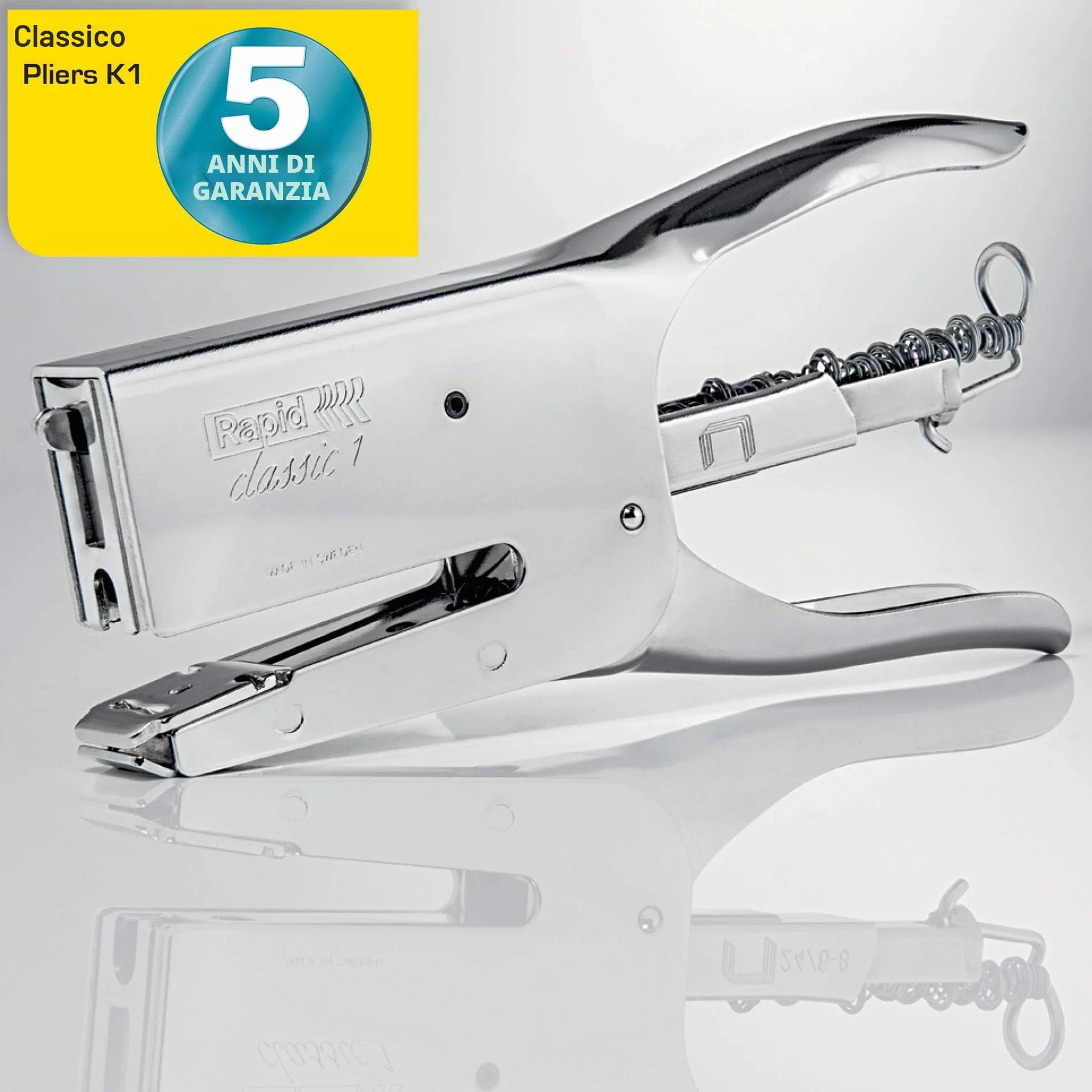 Rapid Classic K1+ Cucitrice a pinza per punti n.24, Pinzatrice compatibile con graffette n.24-6 & 24-8+, Incudine regolabile, Caricamento posteriore, Certificata ClimatePartner, Cromato