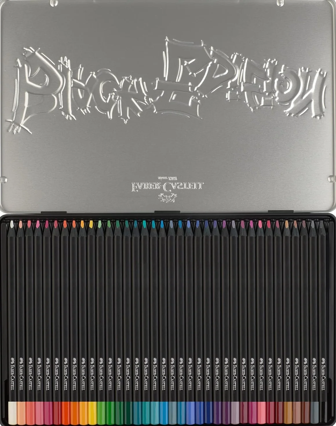 Faber-Castell Black Edition 36 Matite Colorate, Astuccio in Metallo, Resistenti, Impugnatura Ergonomica
