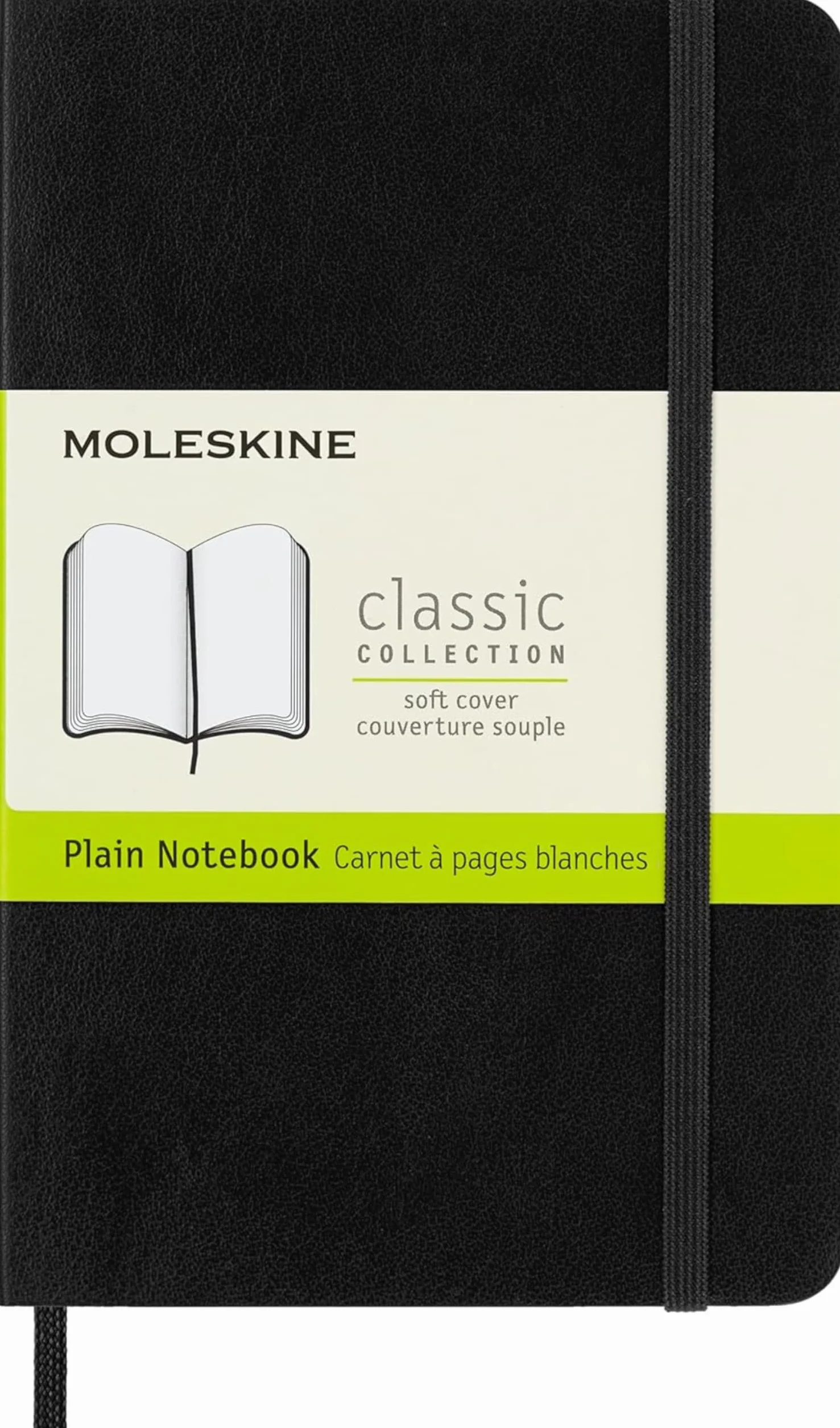 Moleskine Classic Notebook, Taccuino Pagine Bianche, Copertina Morbida, Chiusura Elastica, Formato Pocket 9x14 cm, Nero, 192 Pagine