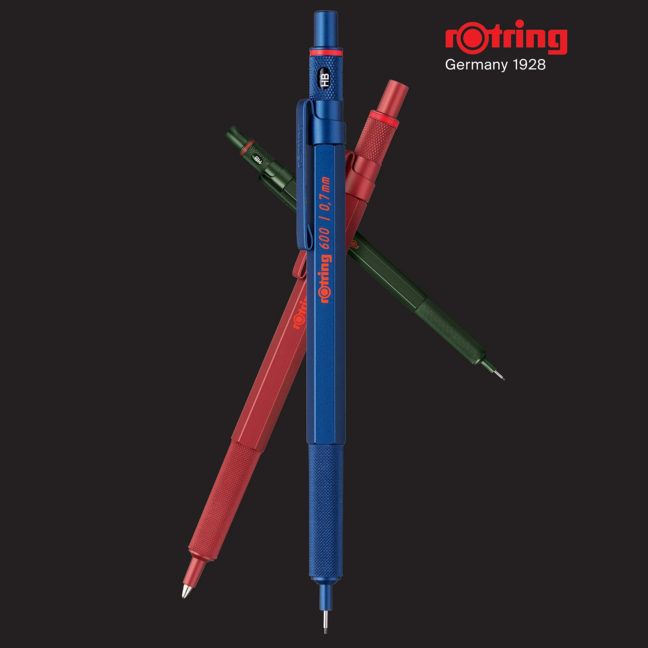 rOtring 600 portamine | 0,7 mm | corpo interamente in metallo blu | impugnatura zigrinata antiscivolo e corpo esagonale