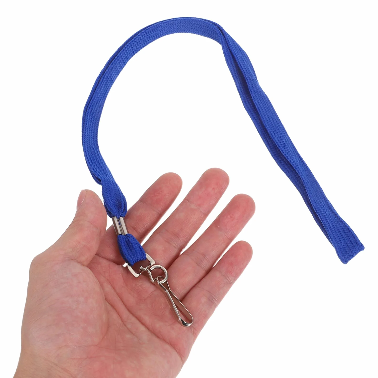 WOONEKY 100 pezzi Cordini Porta Badge Collo Piatto Blu con Gancio per Id Card e Badge da Lavoro Scuola Ufficio Cordicella Intrecciata per Dipendenti e Studenti