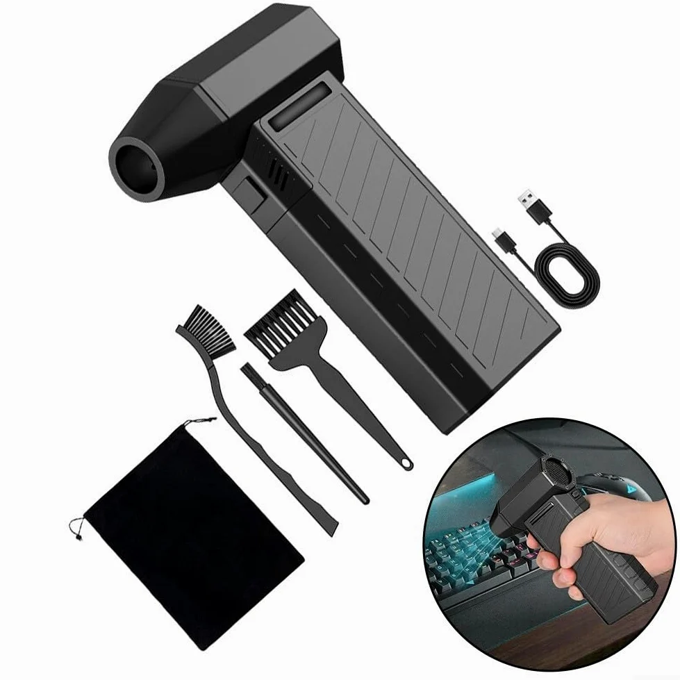 Soffiatore elettrico ricaricabile ad aria compressa senza fili, 150000 giri/min, 8000 mAh, per tastiera portatile, interni auto, strumento di pulizia portatile con 8 accessori (CL02)