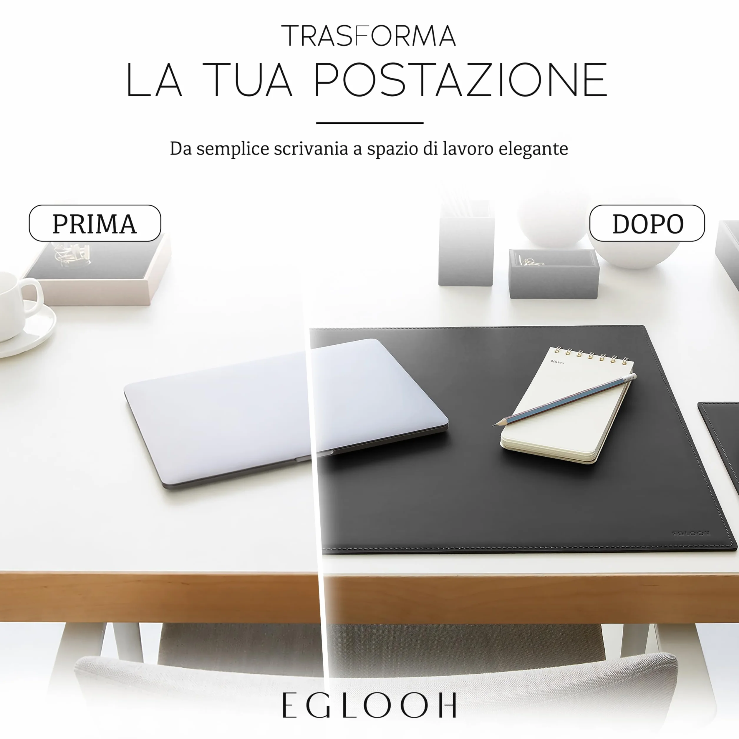 Eglooh Mercurio Sottomano Scrivania Angoli Squadrati Desk Pad Antiscivolo Tappetino Scrivania Cuoio Made in Italy
