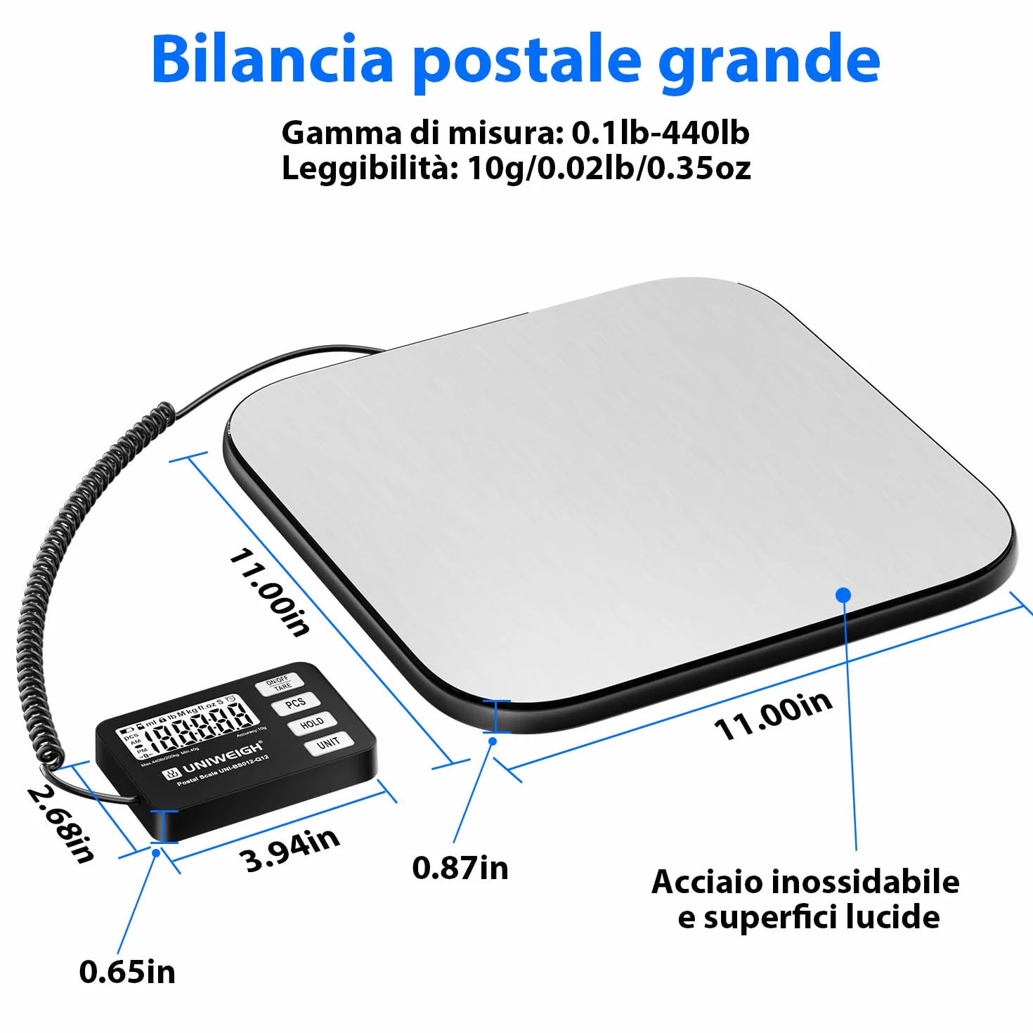 UNIWEIGH Bilancia per pacchi 440 lb 0,35 oz digitale PCS Tenuta Tara