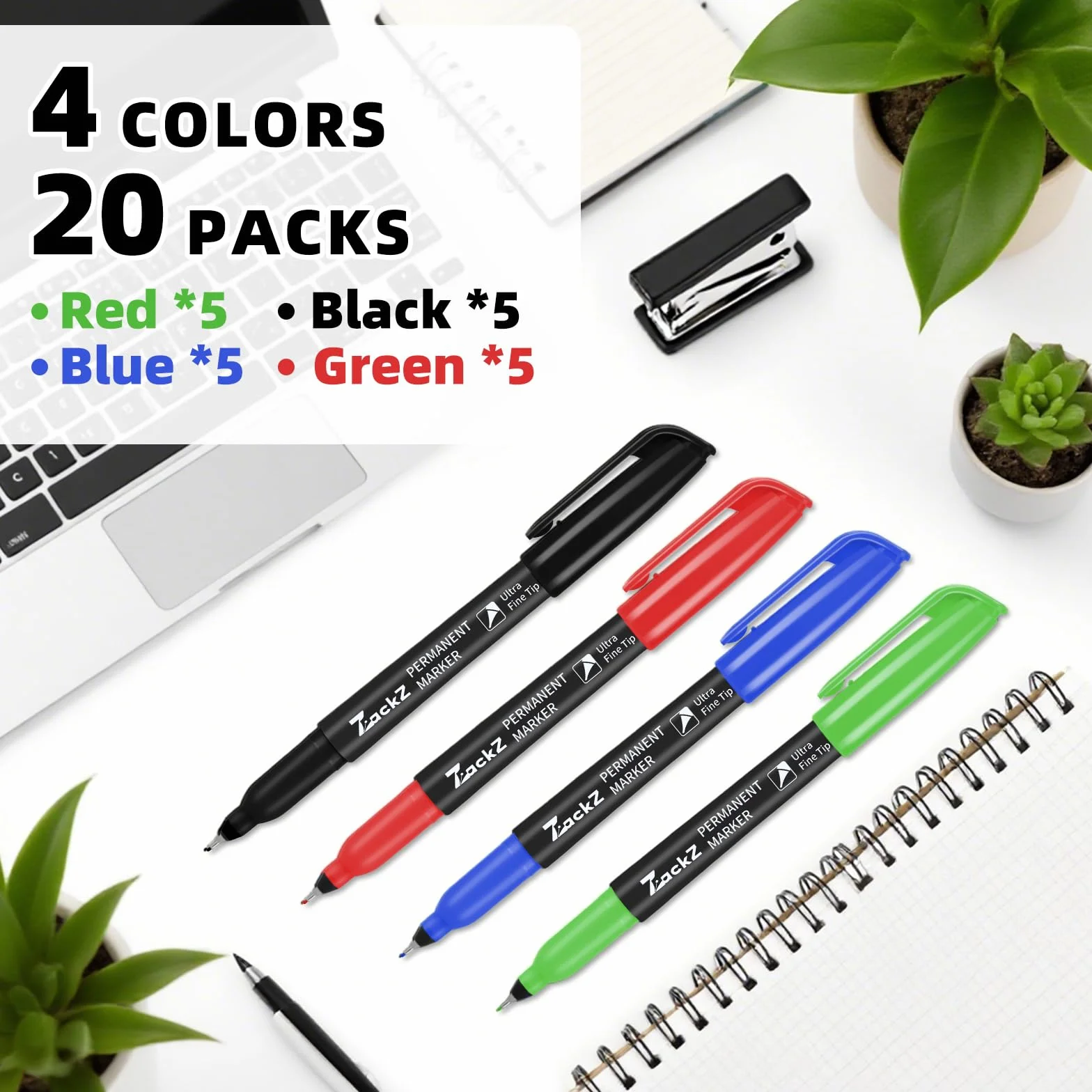 ZackZ Pennarelli indelebili a punta ultra fine, punta fine da 0,4 mm, colori assortiti, impermeabili, ad asciugatura rapida, resistenti allo sbiadimento, punta sottile, funziona su carta, vetro