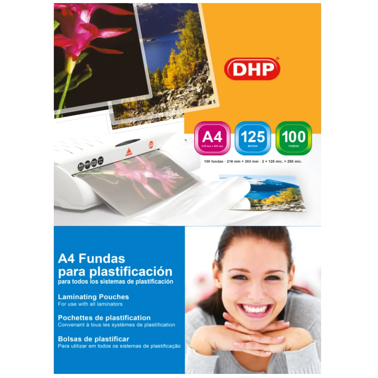 Custodie di Plastificar DHP - Formato A4 autoadesive, 125 micr, lucido, confezione da 100 pezzi
