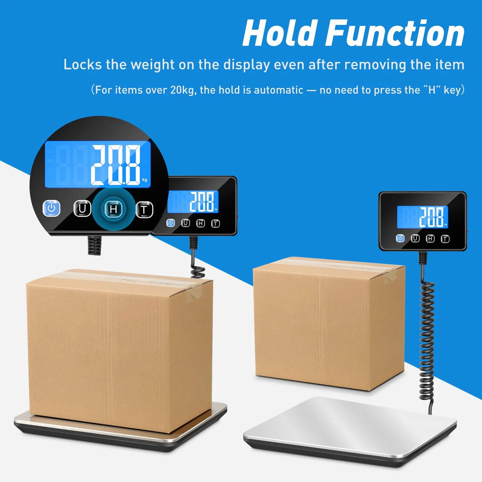 Bilancia Pesa Pacchi 200kg x 10g Alta Precisione Professionale LCD Hold Tara Acciaio Inossidabile