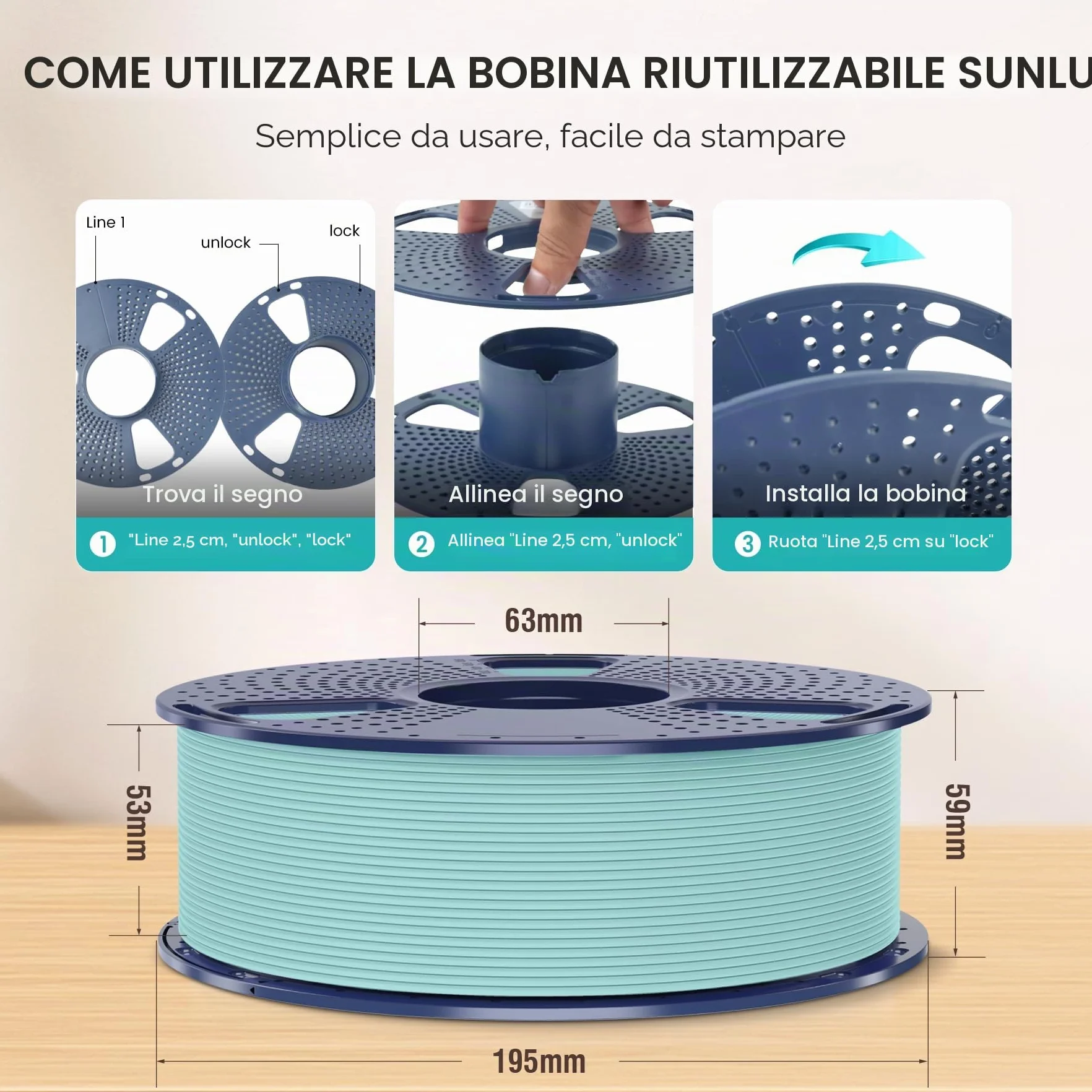 SUNLU Filamento PLA Matte 1.75 mm Nero 1kg Bobina per Stampante 3D FDM