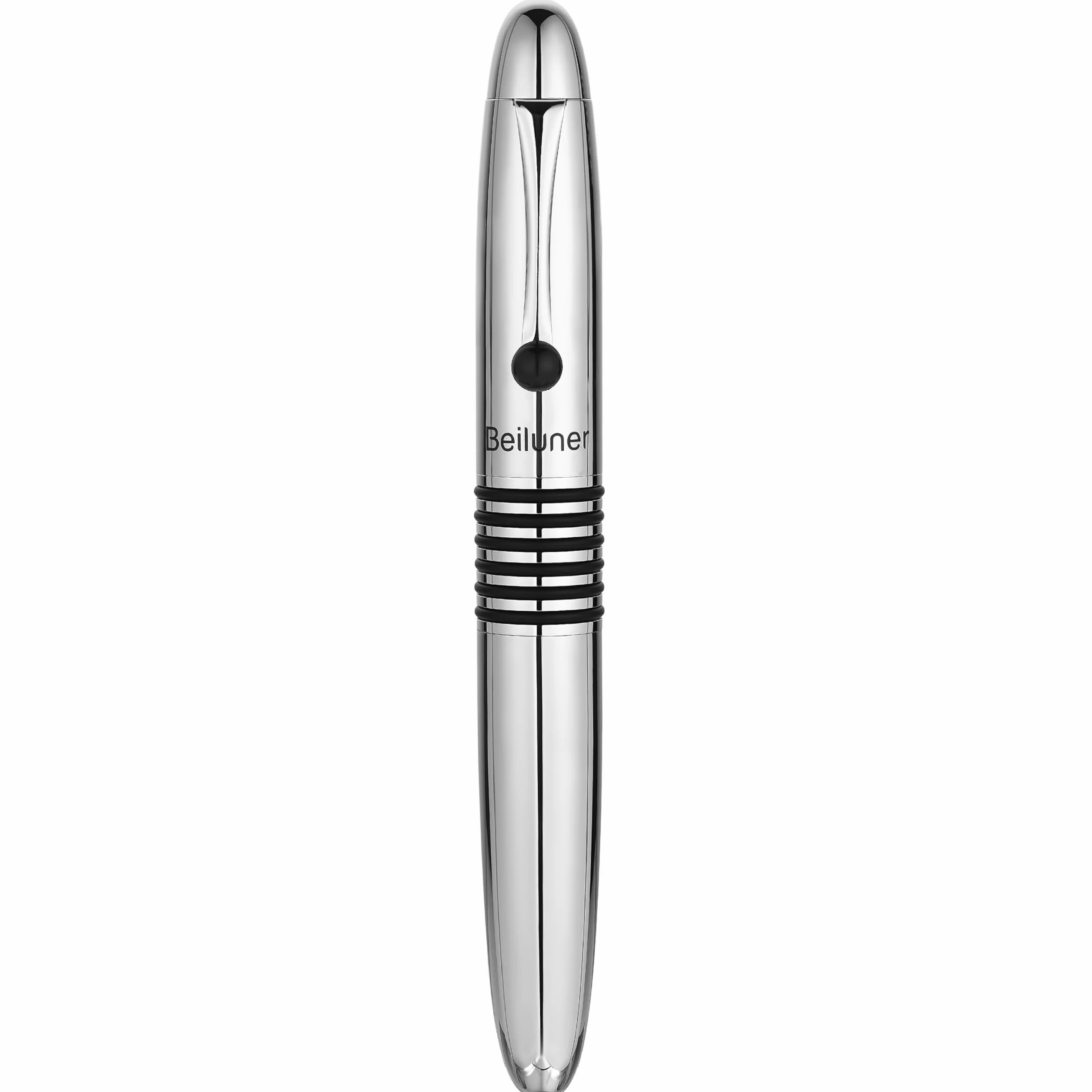 BEILUNER 320 Penna Rollerball di Lusso, Corpo in Metallo Cromato Lucido con Ricarica Schmidt, Set Regalo Dirigenziale EDC Peso Massimo per Uomo e Donna, Penna da Ufficio Professionale-Cromo Argentato