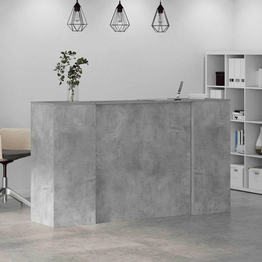Bancone per ricevimento, grigio cemento, 180 x 50 x 103,5 cm, in legno | Bancone modulare con molto spazio per ufficio, studio e salone. Protezione discreta grazie alle pareti laterali alte.