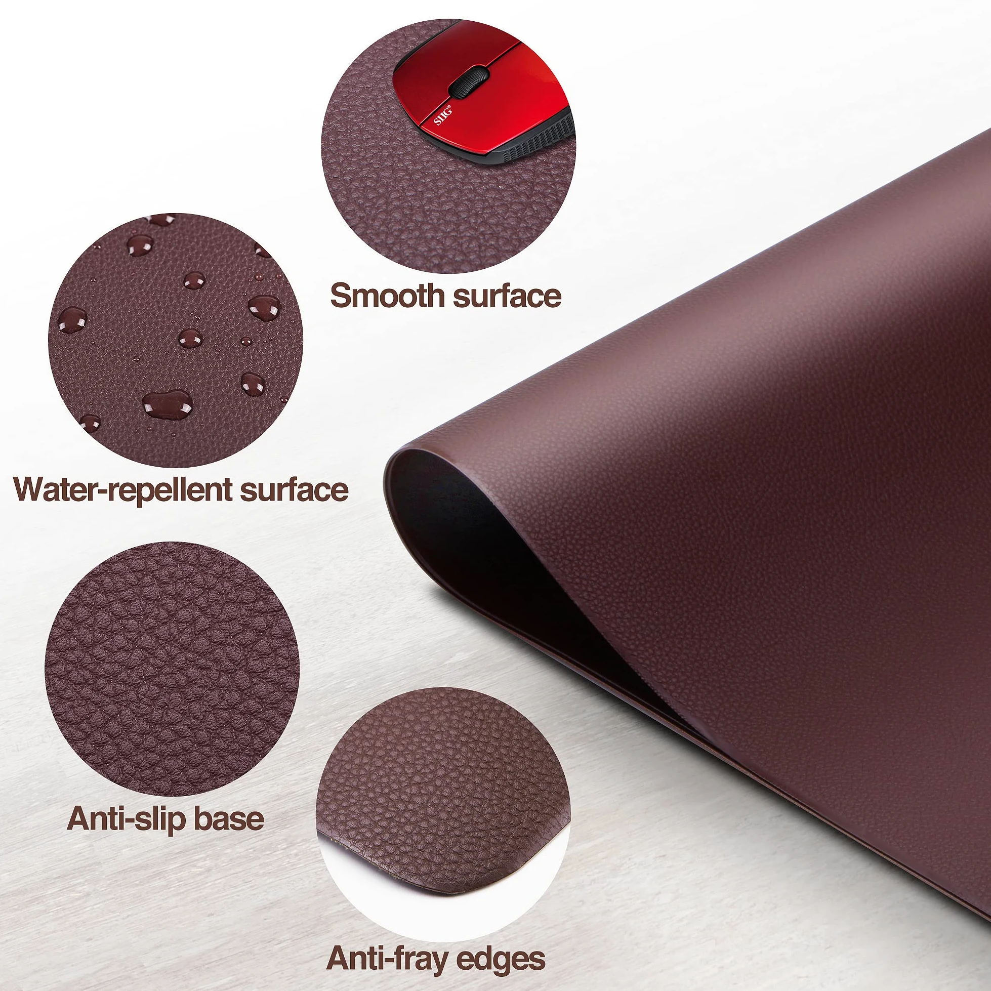 Siig artificiale in pelle liscia sottomano sottomano Protecter – 91,4 x 55,9 cm sottomano con antiscivolo, Protezione impermeabile per ufficio e casa – marrone